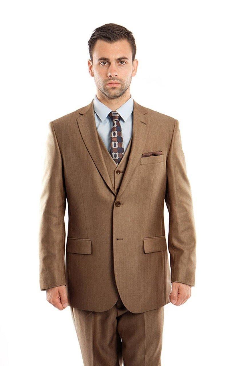 TAZIO COLLECTION Men's Toasted Textured 3-Piece Suit | Premium Wool Business Suit for Weddings, Office & Formal Events
