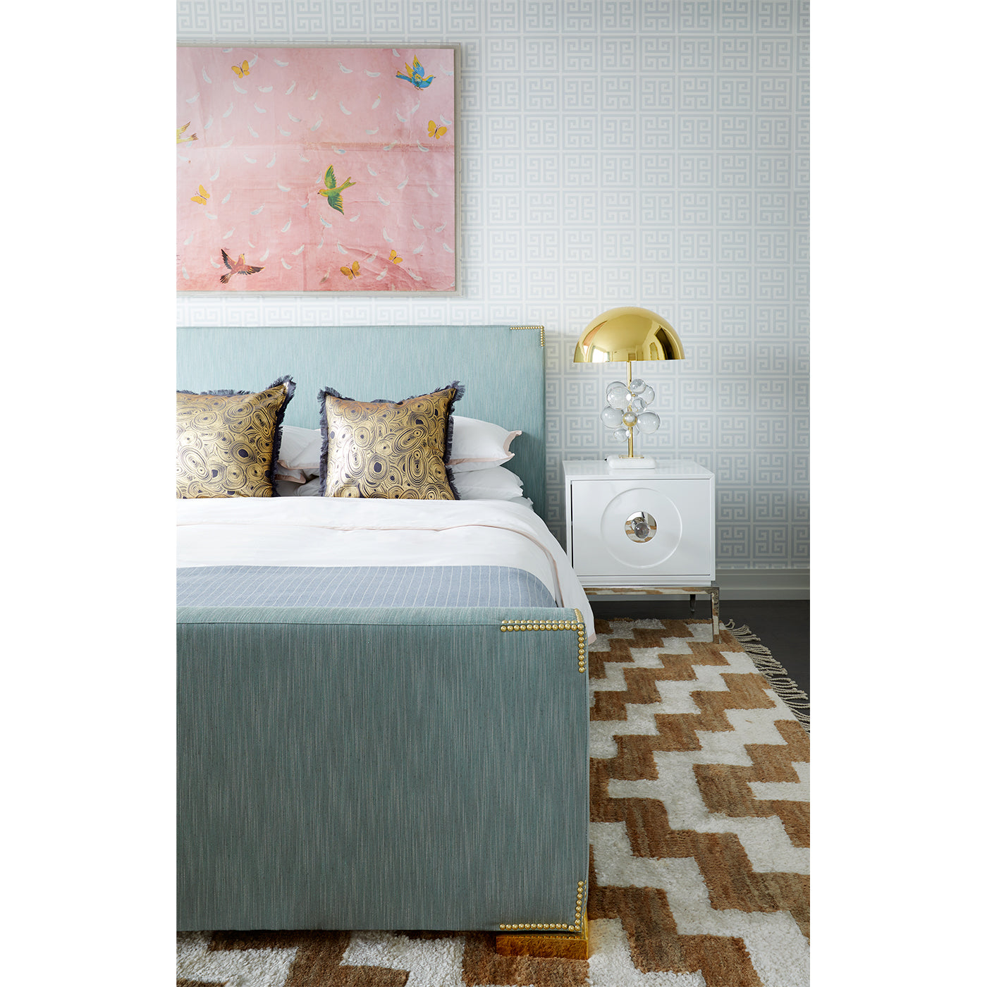 Connery Queen Bed Frame - Modern Upholstered Platform Bed with Wooden Slats - Perfect for Master Bedroom, Guest Room & Apartment