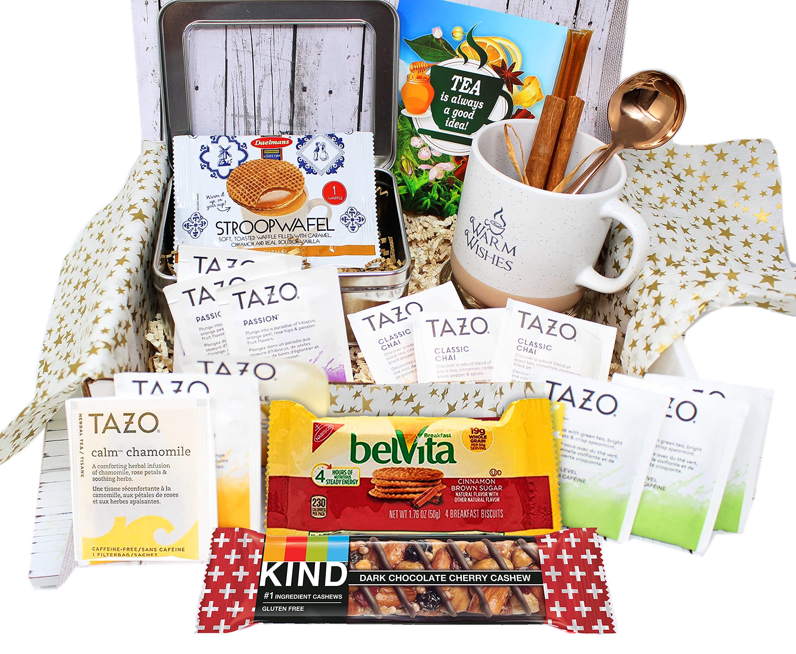Tazo Tea Gift Set - Mug, Cookies & Honey for Tea Lovers - Perfect for Mother's Day & Get Well Soon