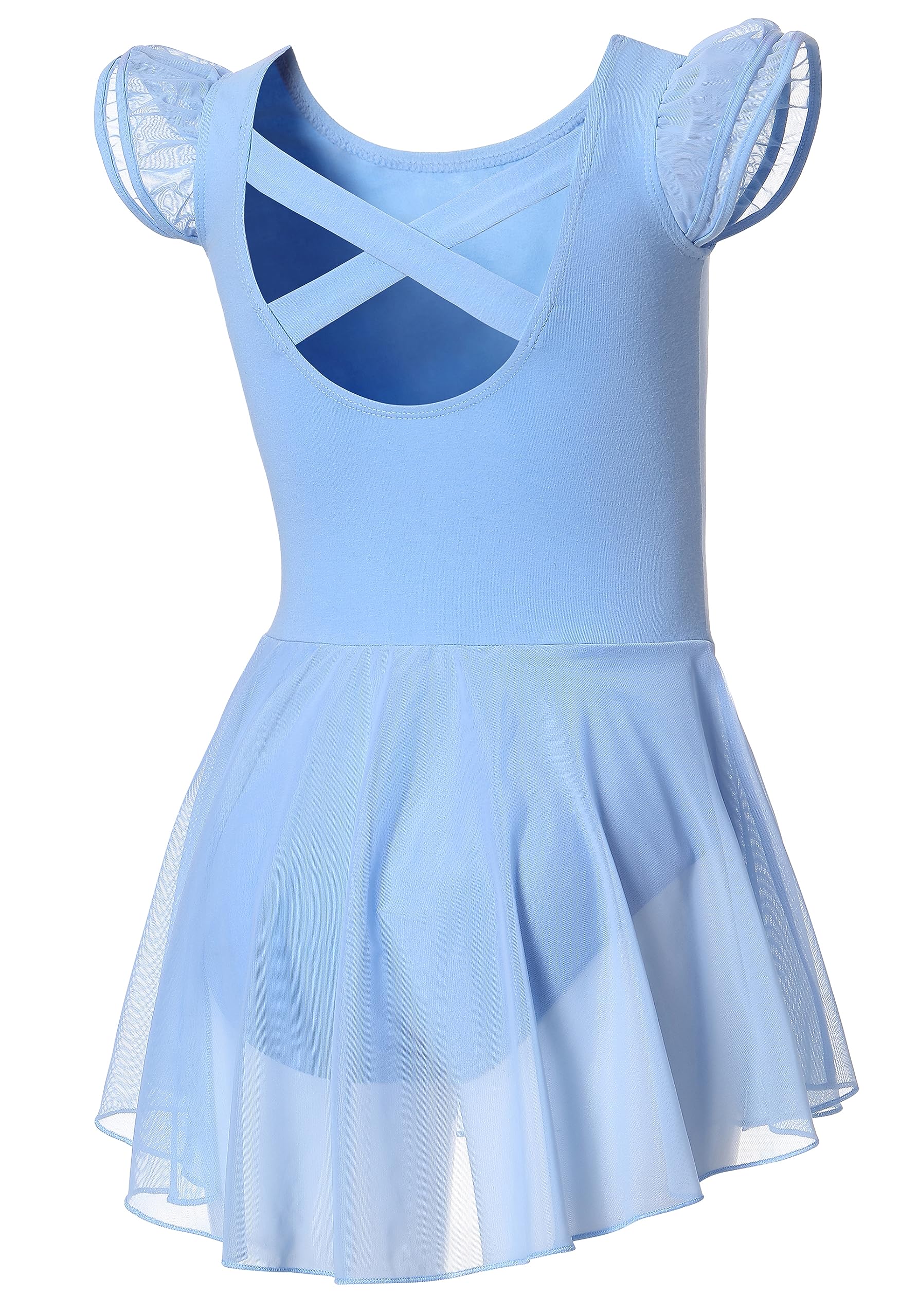 DIPUG Girls Ballet Leotard with Skirt - Toddler Dance Leotard with Flutter Sleeves & Criss-Cross Back - Perfect for Ballet Class, Recitals & Dance Performances