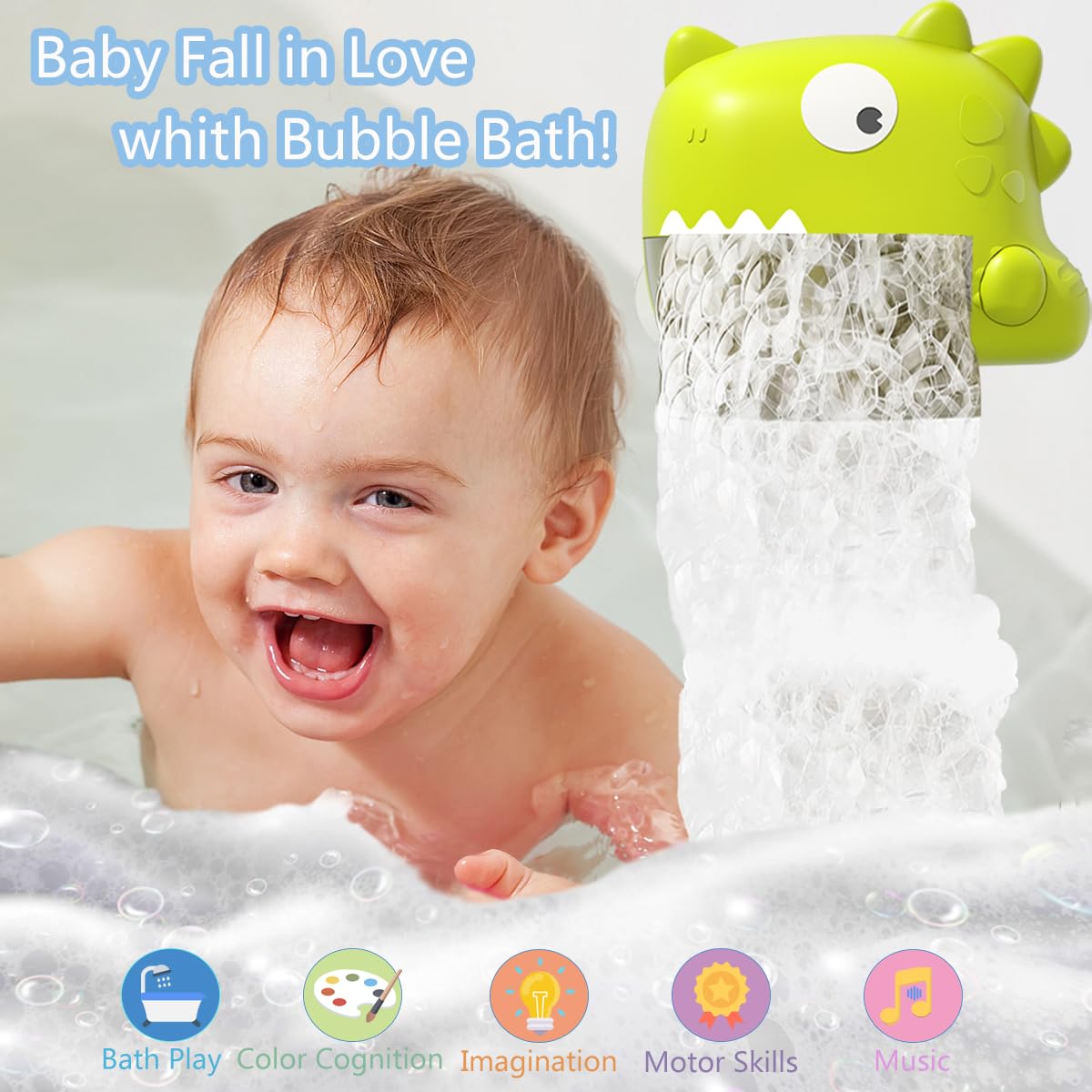 Dinosaur Bath Toys for Toddlers 1-3 Years - Waterproof Bubble Maker with Music | Fun Bathtime Shower Gifts for Boys & Girls