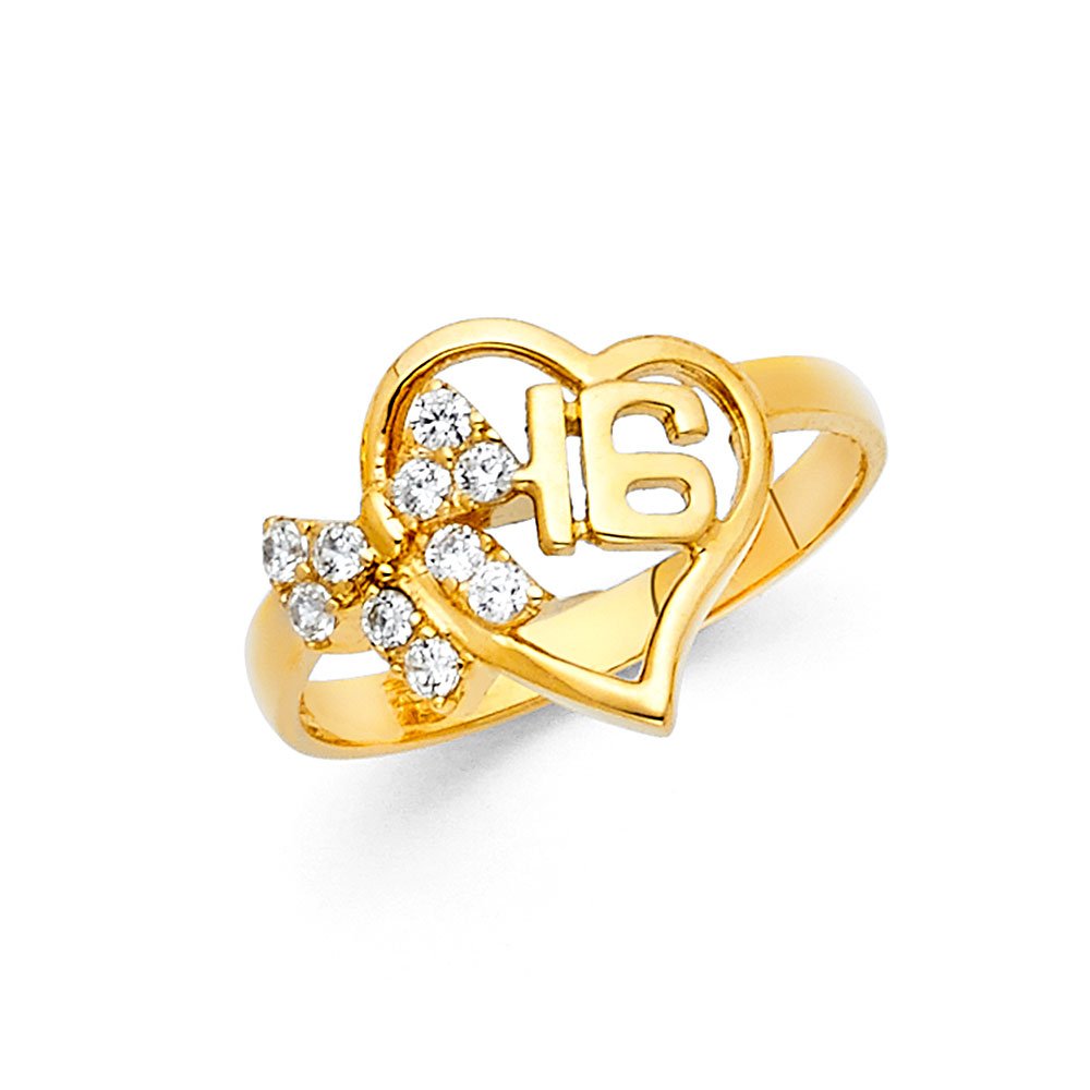 14K Yellow Gold Cubic Zirconia Sweet 16 Birthday Ring - Elegant Fashion Jewelry for Anniversary, Gift & Special Occasions | Perfect for Teens, Bridesmaids & Celebrations