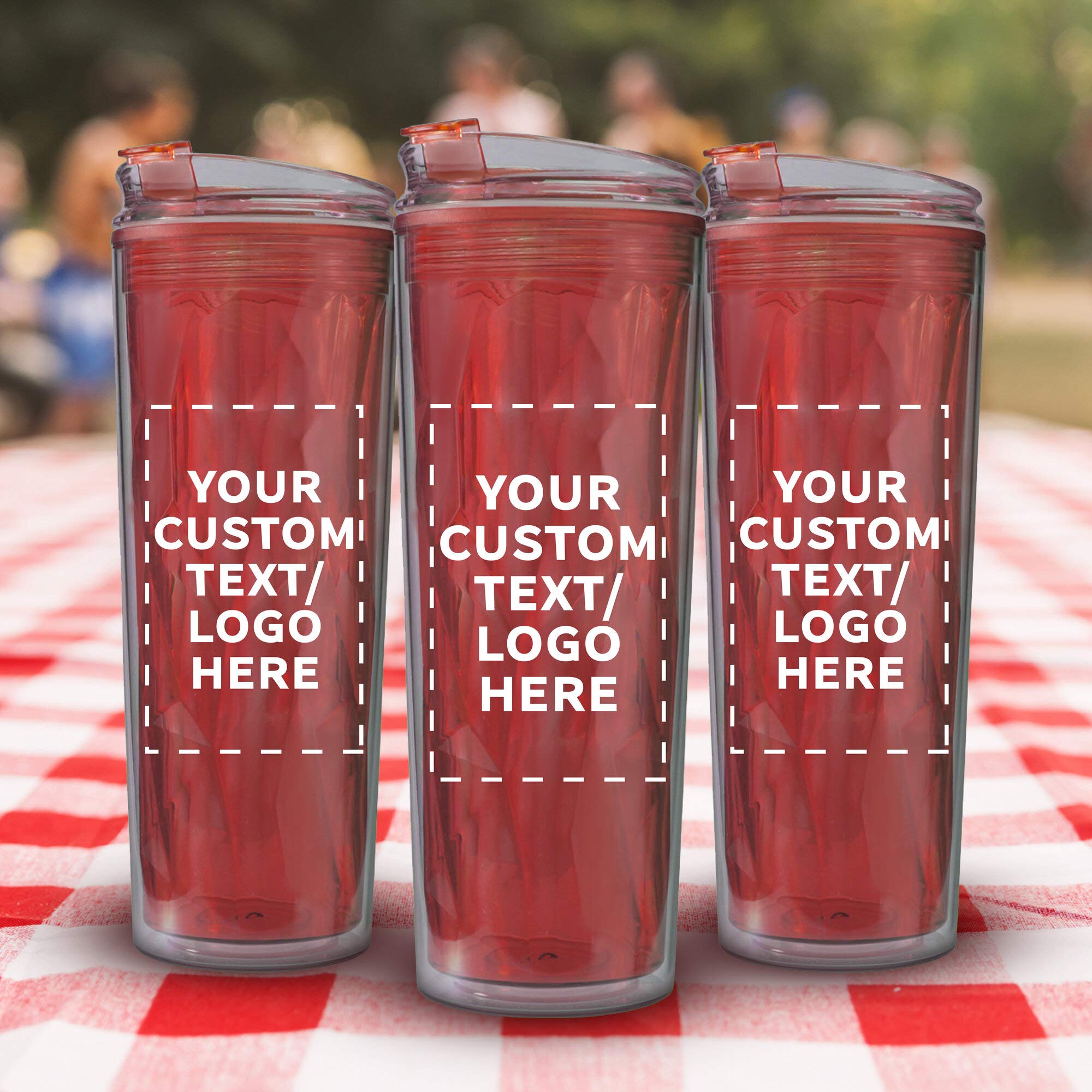 Custom 20 oz Double Wall Plastic Travel Mugs - 10 Pack with Personalized Text & Logo - Insulated Red Tumbler Cups for Office, Gym, Camping & Outdoor Activities