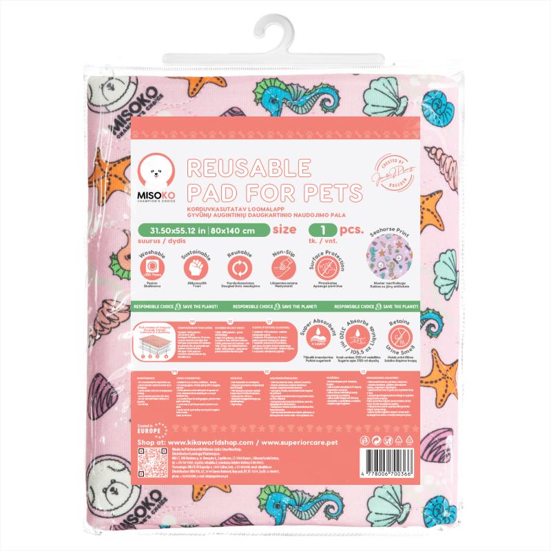 Misoko Reusable Pet Pads - Washable & Absorbent with Seahorse Design, Pink (1 Pack) - Perfect for Puppy Training, Dog Crate Lining & Travel Use