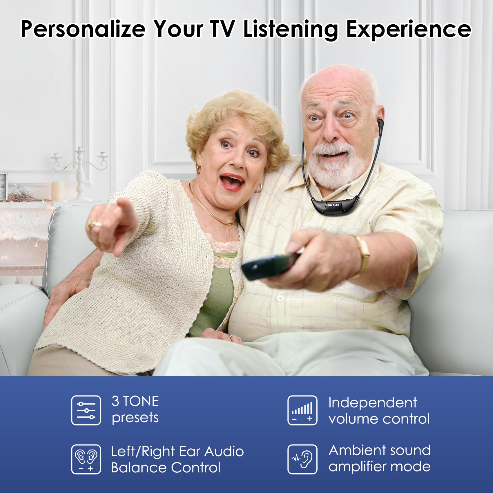 SIMOLIO Digital Wireless TV Headphones with Clear Dialogue, Balance Control & Ambient Sound - Wireless Headset System for Smart & Analog TVs - Perfect for Night Viewing, Hearing Impaired & Private Listening