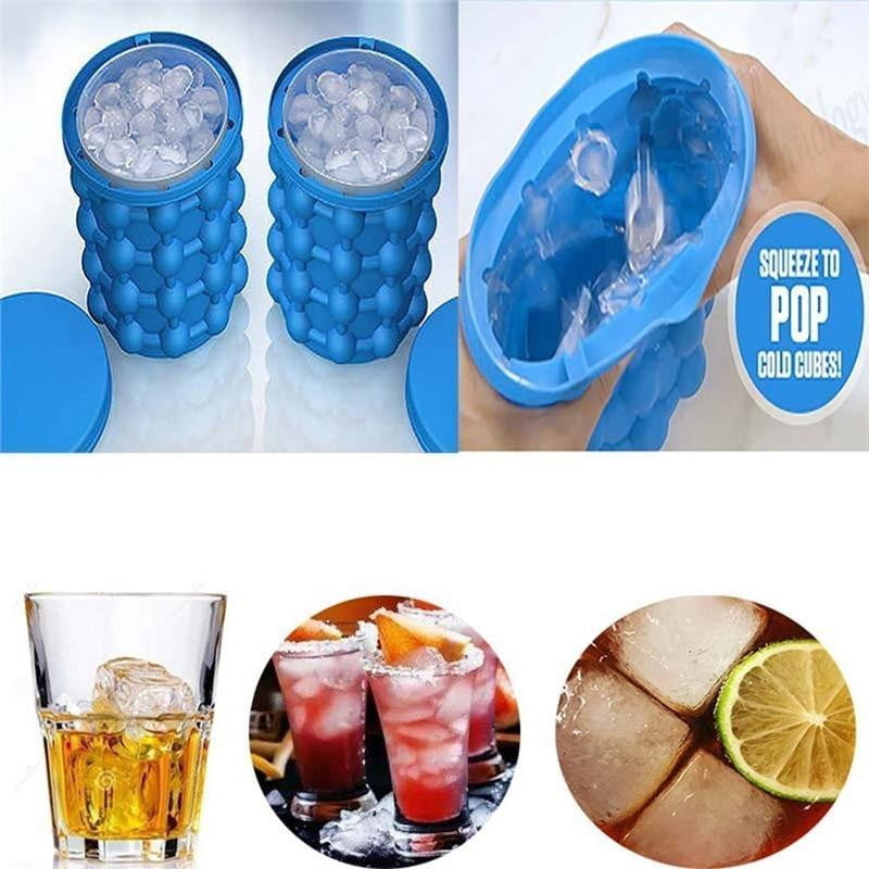 Silicone Ice Cube Tray with Lid - Portable Freezer Bucket for Kitchen, Space Saving Ice Maker - Perfect for Cocktails, Beverages, and Party Drinks