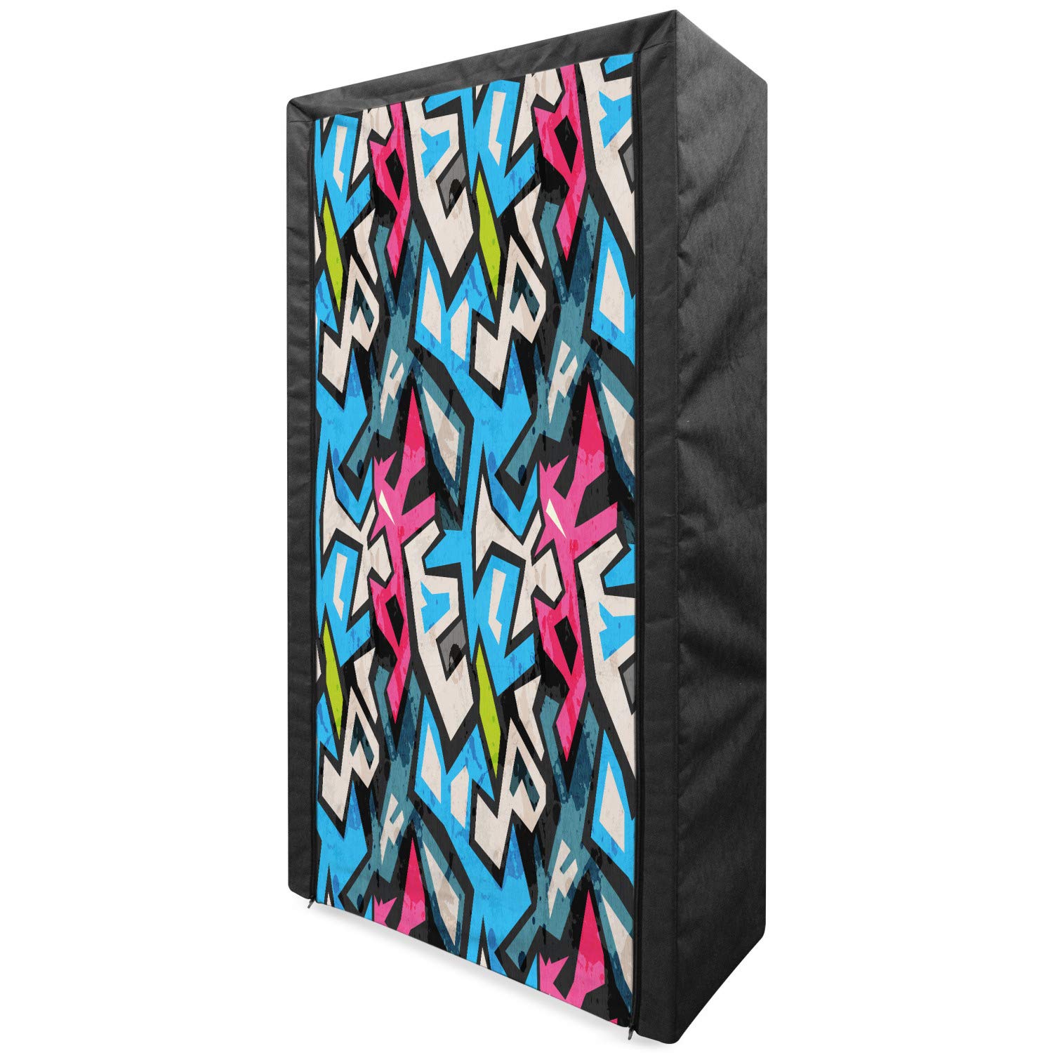 Ambesonne Grunge Portable Fabric Wardrobe - Urban Street Art Graffiti Design Clothing Organizer with Shelves, 33.5 Inch Multicolor Storage Closet for Bedroom, Dorm, or Apartment