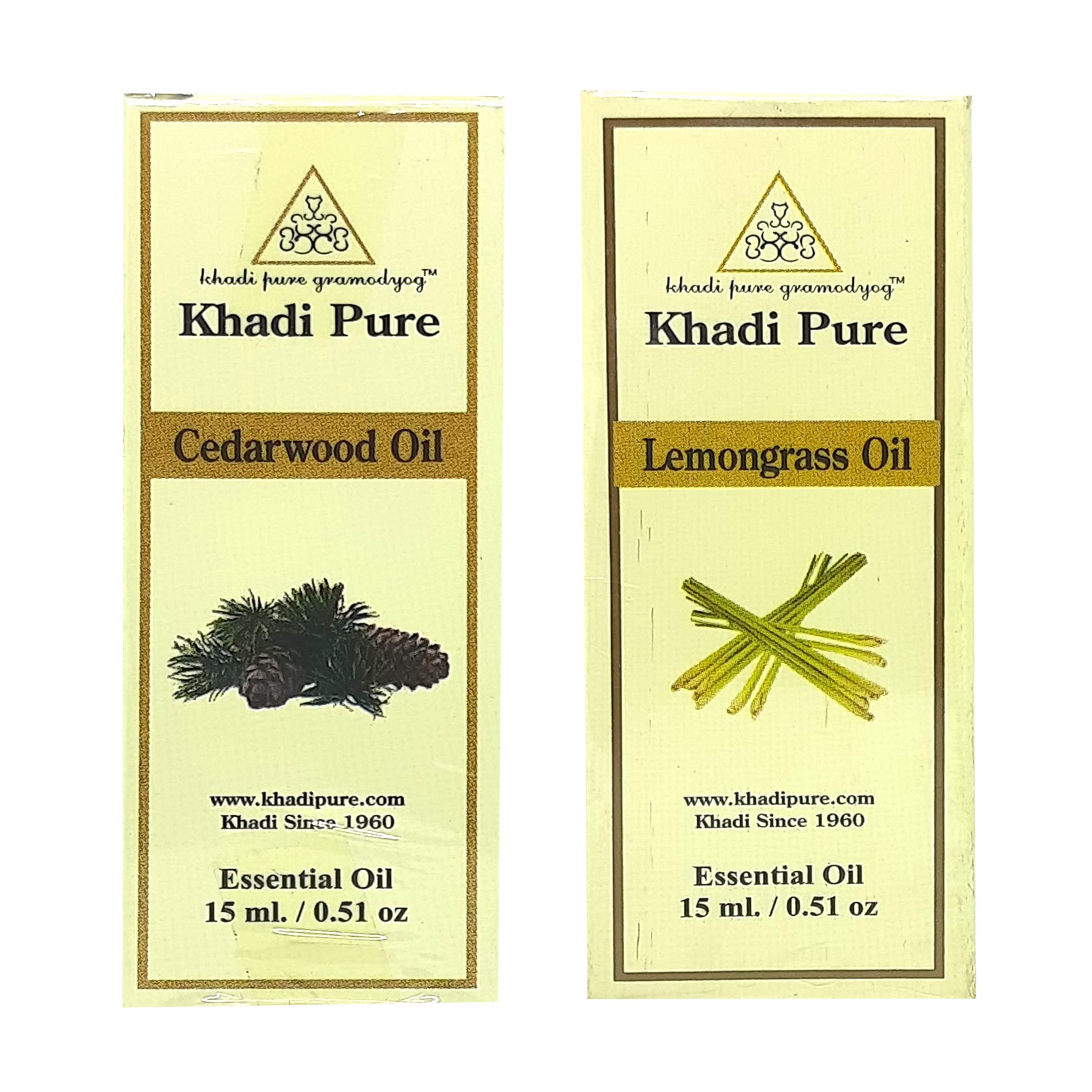 Khadi Pure Cedarwood & Lemongrass Essential Oil - 100% Natural Aromatherapy Oil, 15ml (2 Pack) for Relaxation, Stress Relief & Home Diffuser