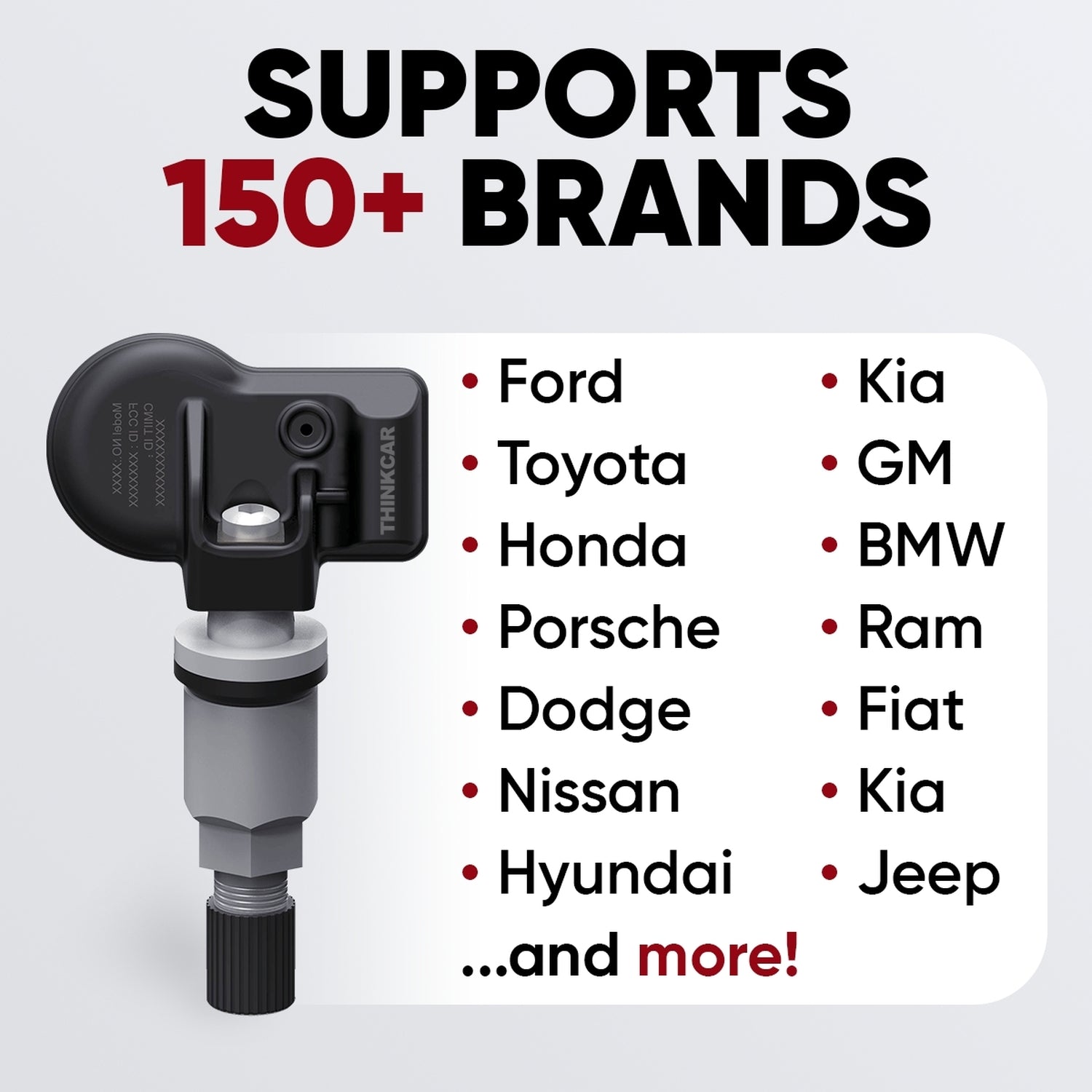 ThinkTPMS S1 Rubber Stem TPMS Sensor 315/433 MHz - Universal Tire Pressure Monitoring System for Cars, Trucks & SUVs - Easy DIY Installation for Safe Driving & Better Fuel Efficiency