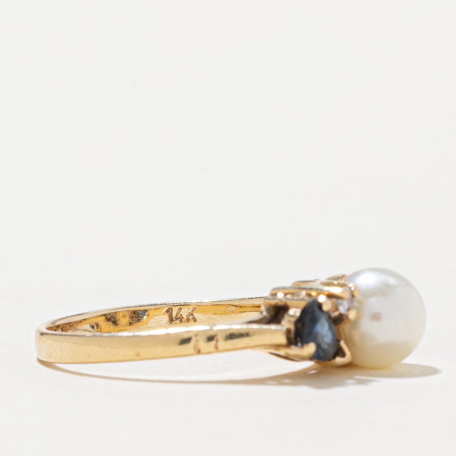 Pearl Sapphire Diamond Ring 0.50ctw 14K Gold Engagement Ring for Women Size 5.5 - Perfect for Wedding, Anniversary & Special Occasion Gifts
