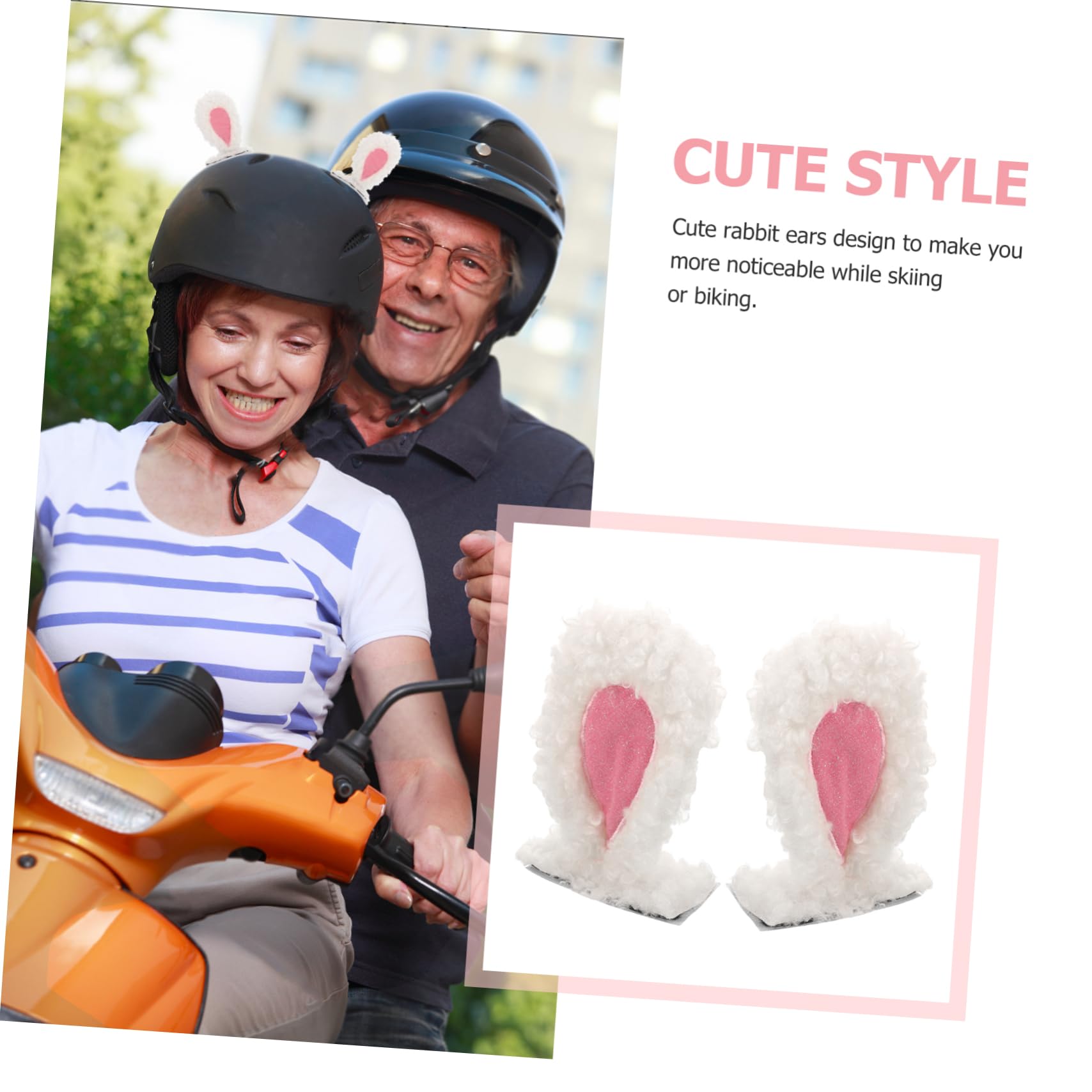 Soft Plush Cat Ears Helmet Accessories - 1 Pair White Faux Wool Ears for Ski, Motorcycle & Bike Helmets | Cute Cycling Gear for Women & Girls | Perfect for Costume Parties & Winter Sports