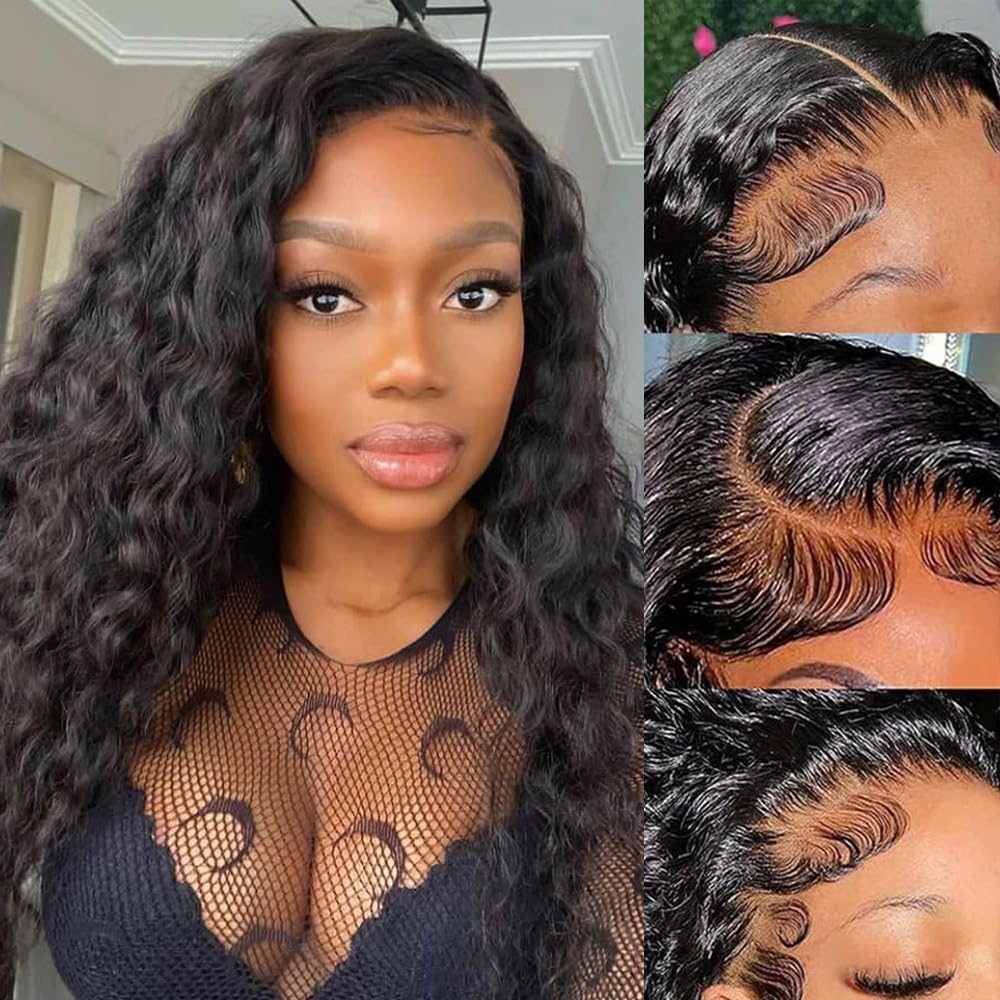 28 Inch Deep Wave Lace Front Wigs Human Hair - Pre Plucked 13x6 HD Lace Frontal - 200% Density Deep Curly Glueless Wigs with Baby Hair - Natural Looking Curly Human Hair Wigs for Women - Perfect for Daily Wear, Cosplay, and Special Occasions