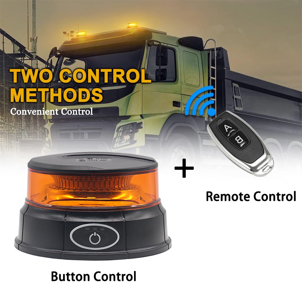 12-24V Rechargeable Magnetic Amber Strobe Light - Wireless LED Warning Beacon for Trucks & Vehicles | Emergency Flashing Light for Road Safety, Construction Zones & Hazard Scenarios