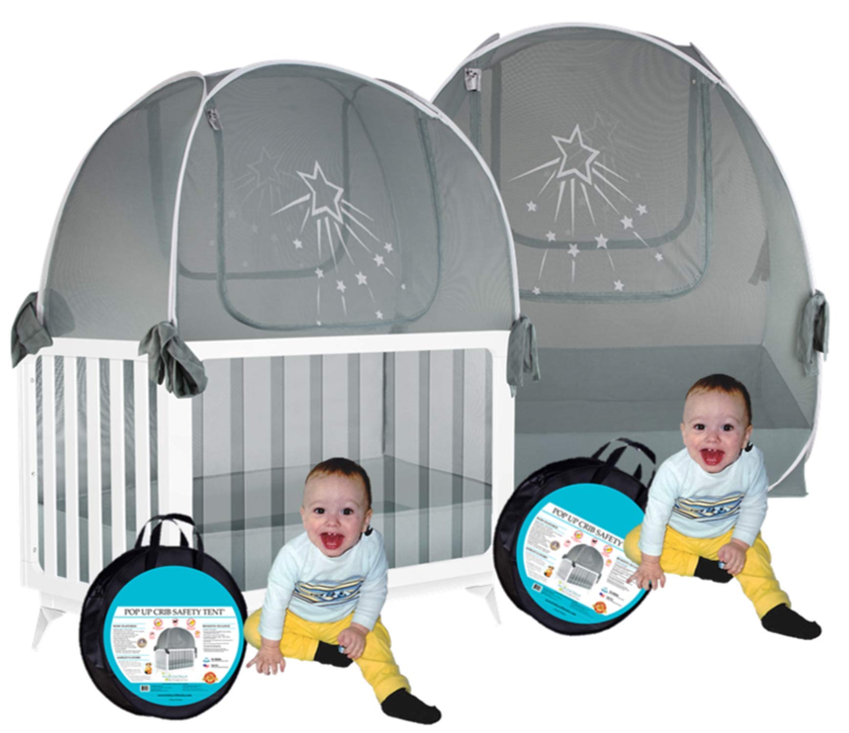 Premium Aussie Cot Net Baby Crib Tent Twin Pack (2 Silver Star Crib Tents) - Breathable Mosquito Netting to Prevent Baby Climbing Out - Perfect for Nursery, Daycare & Travel Use
