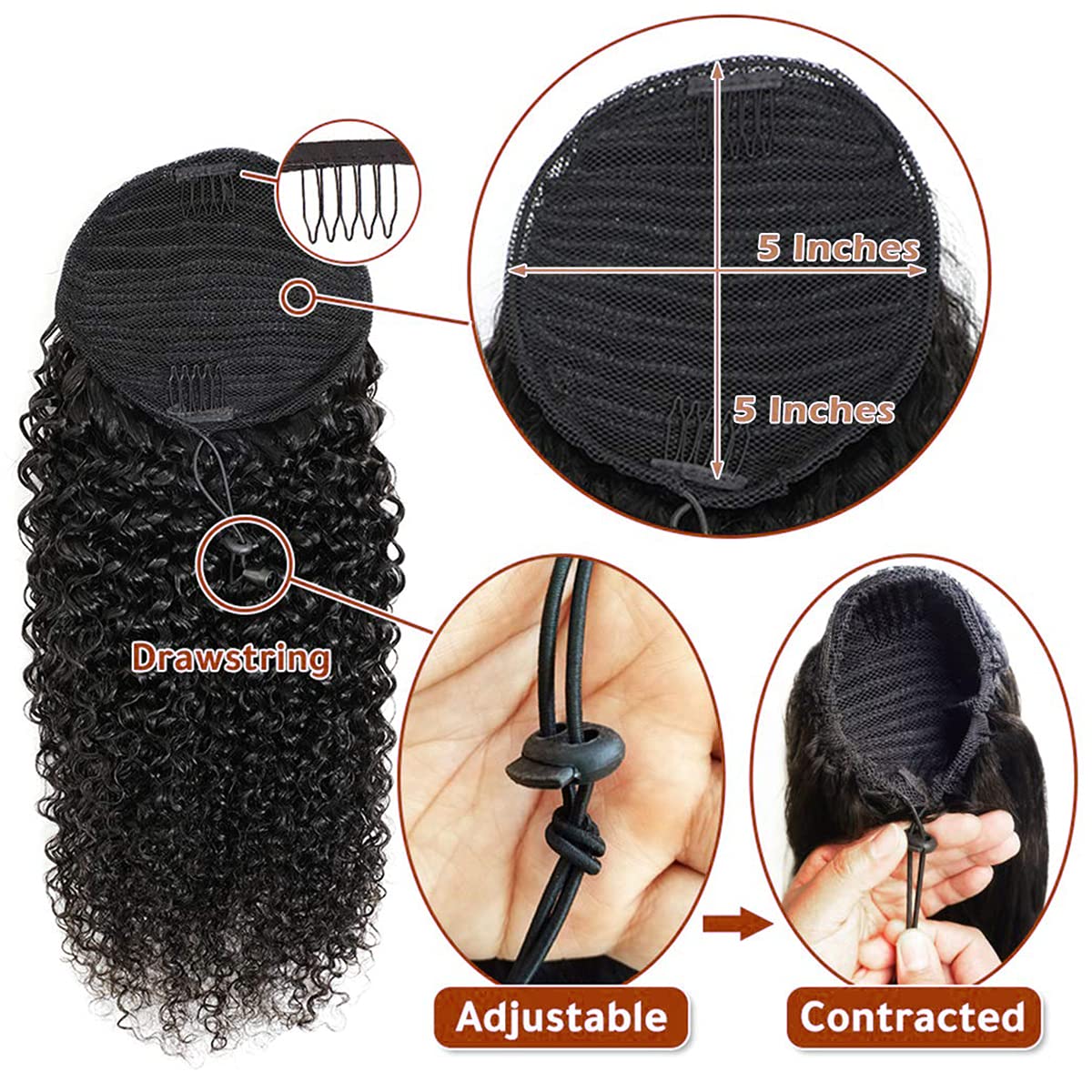 10A Brazilian Virgin Human Hair Drawstring Ponytail Extension - Afro Kinky Curly Clip-In Ponytail for Black Women (28 Inch, Natural Color) - Silky Soft Human Hairpiece for Everyday Wear, Parties & Special Occasions