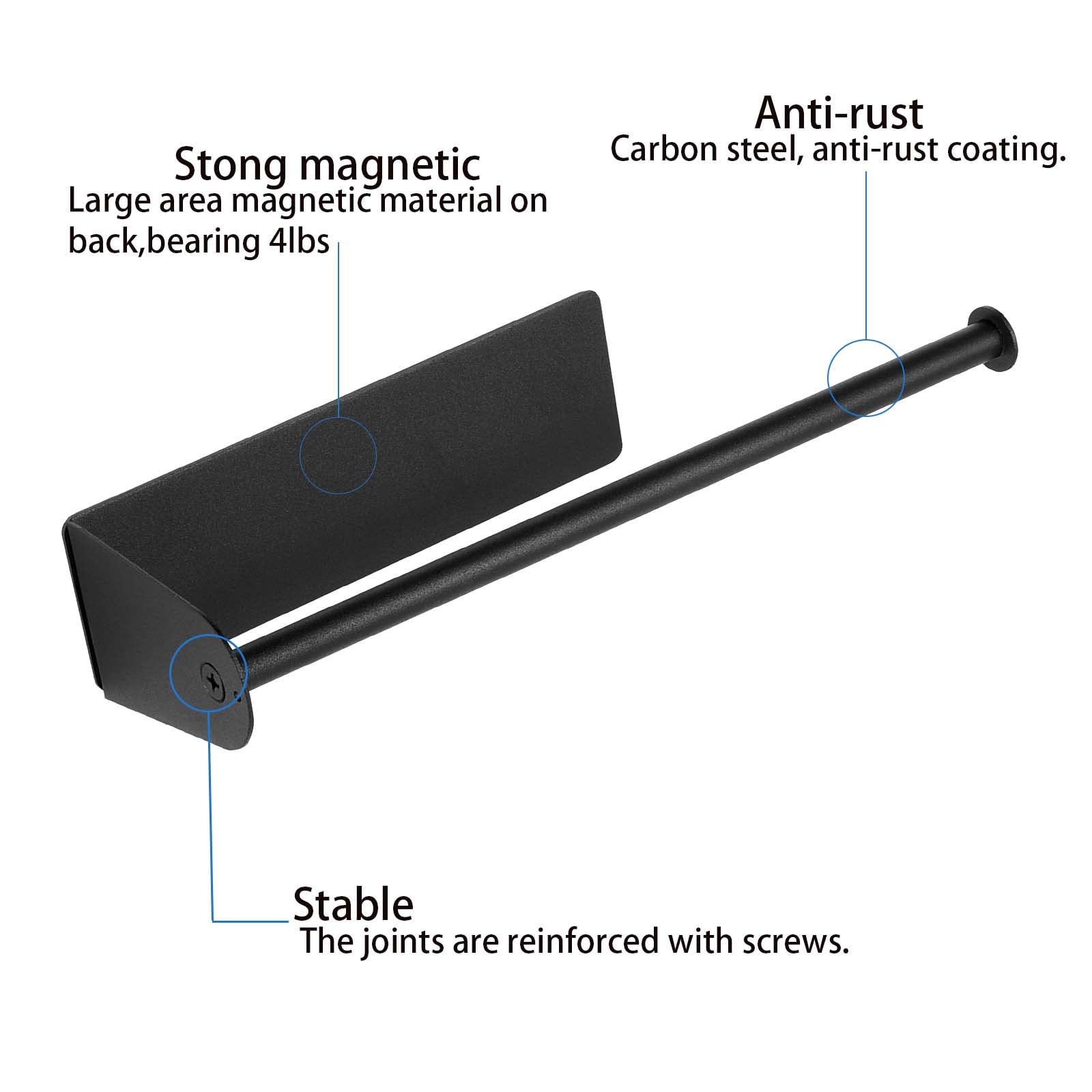 Magnetic Paper Towel Holder - Heavy Duty Steel Black Towel Roll Holder with Strong Magnetic Backing for Large Paper Towels - Perfect for Kitchen, Refrigerator, Grill, Garage & Workshop Organization