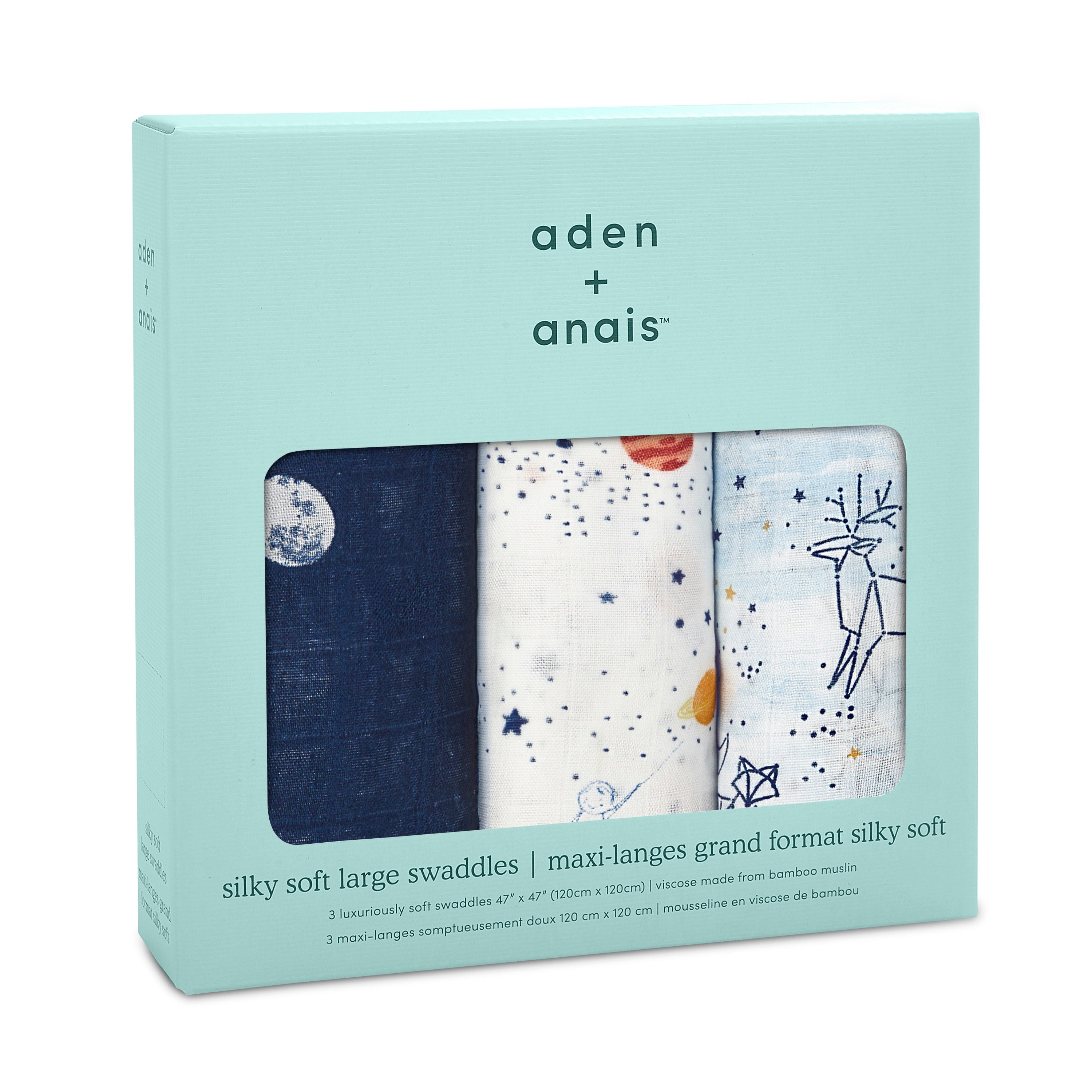 Aden + Anais Soft Bamboo Fiber Baby Swaddle Blankets 3-Pack - Ultra Gentle & Breathable for Newborns, Infants & Toddlers - Perfect for Swaddling, Nursing, Stroller & Car Seat Cover