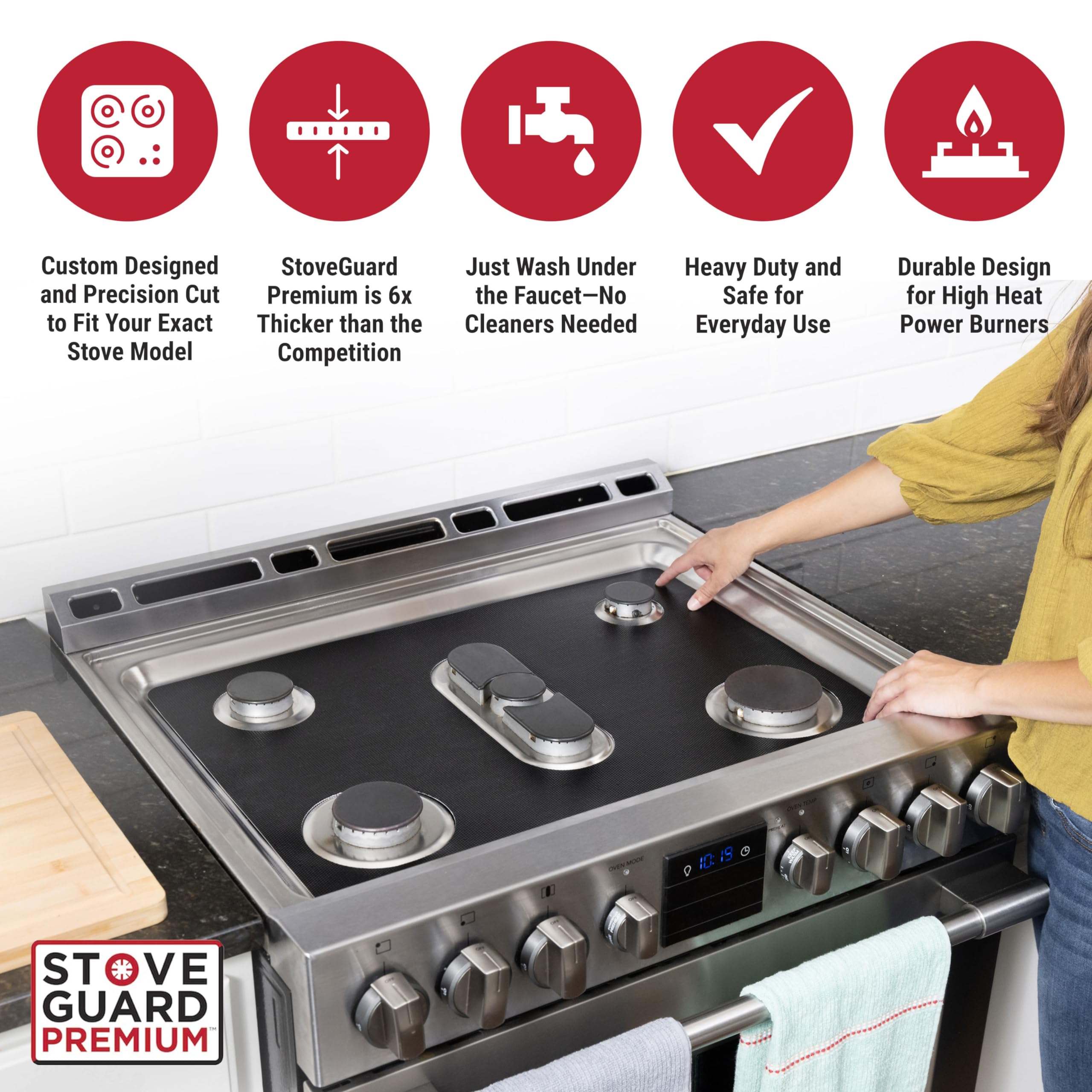 StoveGuard USA-Made Gas Stove Cover - Custom Designed & Precision Cut for Samsung 5-Burner Gas Range (Model NX60A6511SS) | Durable Stove Top Protector for Kitchen Safety & Countertop Protection