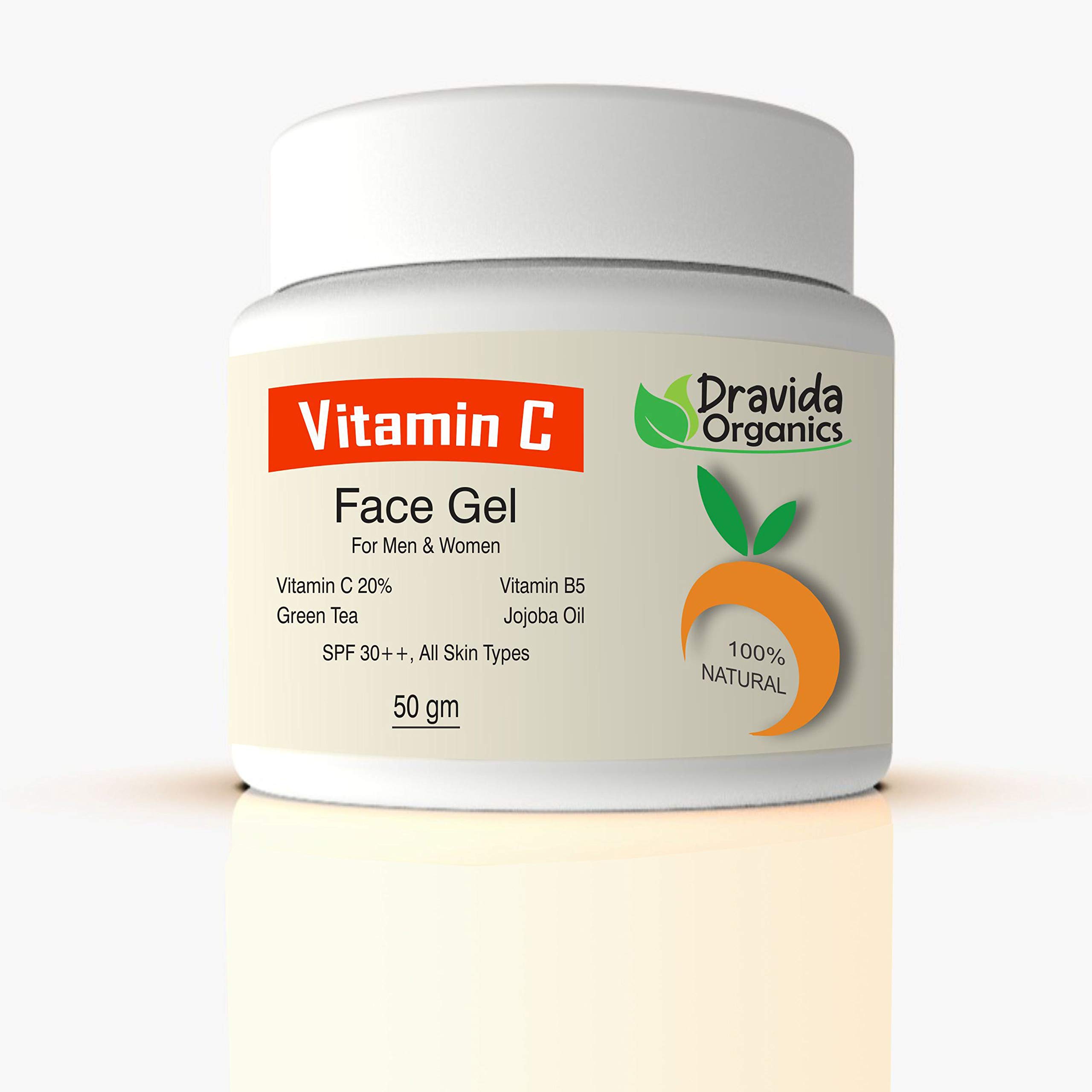 DRAVIDA ORGANICS Vitamin C Face Gel for Men & Women - 50gm Brightening & Hydrating Skincare - Perfect for Daily Use & Glowing Skin