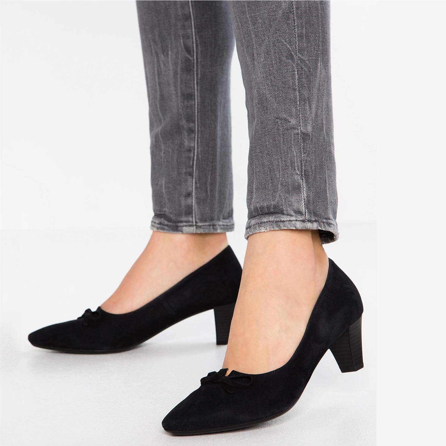 FOWT Women's Bow Decor Loafers - Mid Heel Pumps with V-Cut Strap & Pointed Toe | Slip-On Dress Shoes for Casual Fall & Daily Wear | Comfortable Soft Walking Shoes (US Size 4-16) | Perfect for Office, Dating & Special Occasions