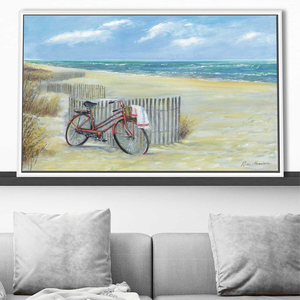 Bike to the Beach Wall Art - Ruane Manning Framed Canvas Print - Perfect for Living Room, Bedroom & Beach House Decor