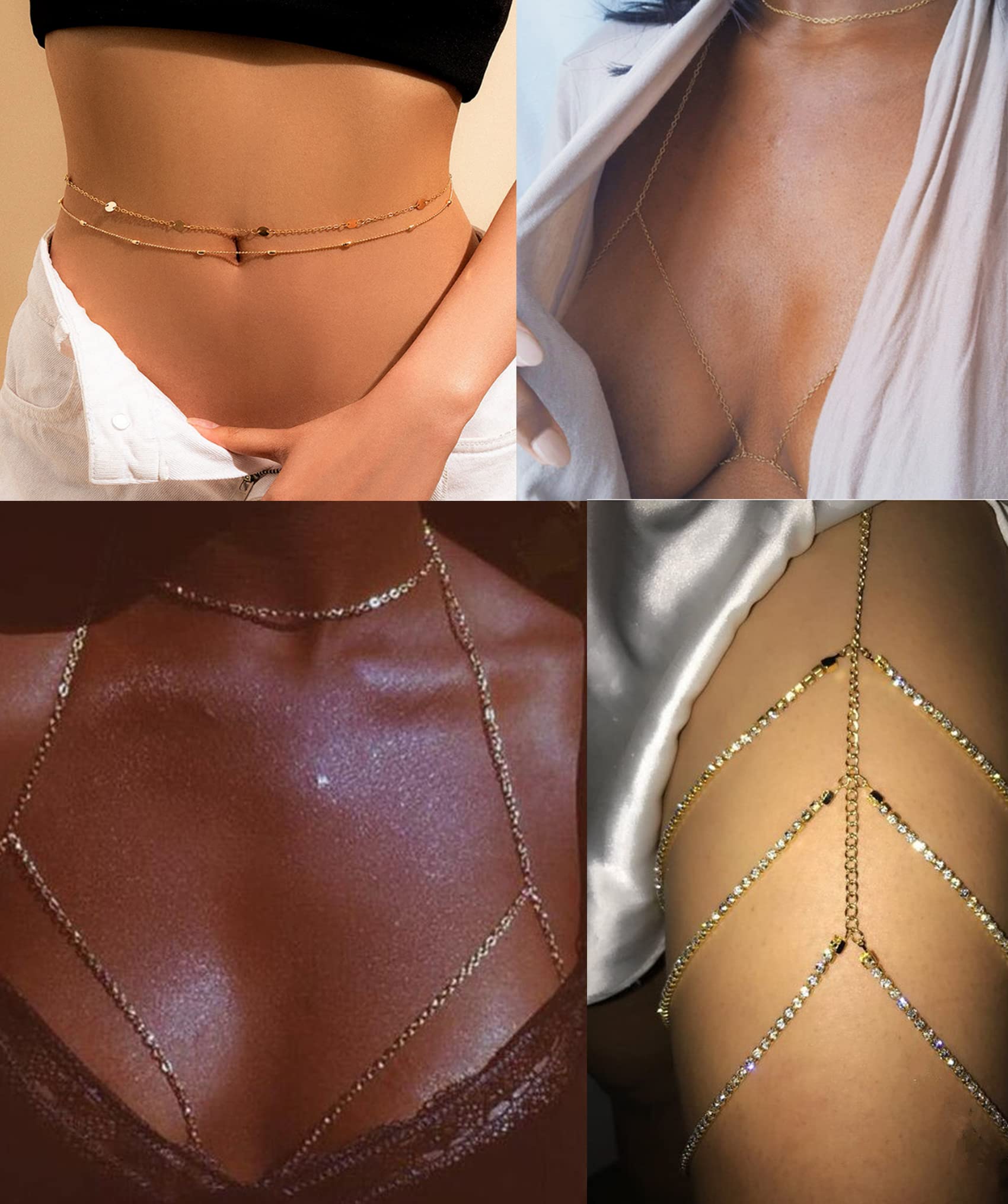 Sexy Belly Chain for Women - 6-8Pcs Gold Tone Waist Jewelry Set, Bikini Body Chain for Summer Beach Party, Festival & Vacation Accessories