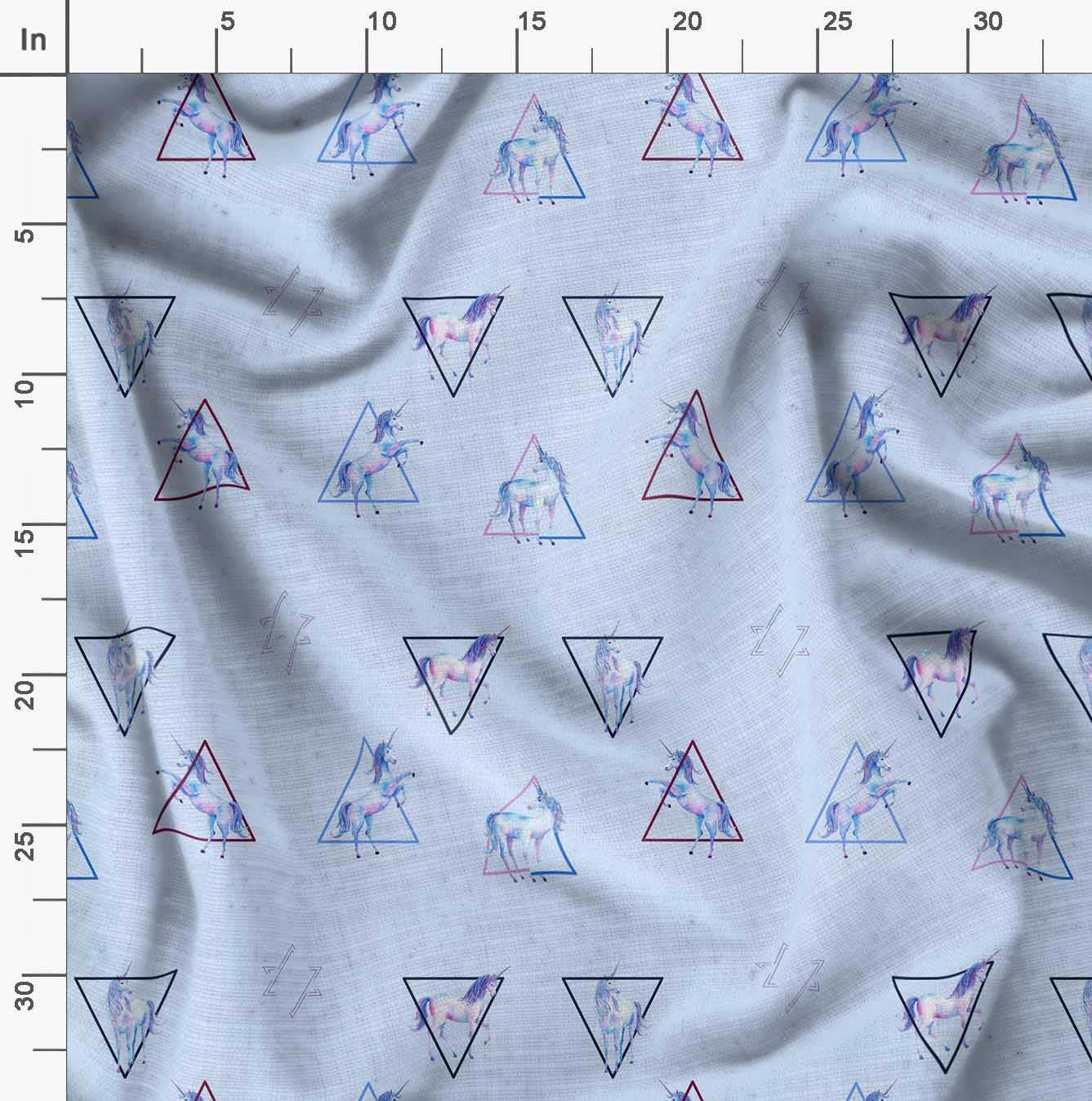 Soimoi Moss Georgette Blue Fabric by The Yard - 42 Inch Wide Geometric Printed Fabric with Unicorn & Triangle Patterns for DIY Crafts, Dressmaking, Home Decor & Quilting - Whimsical Playful Design Material