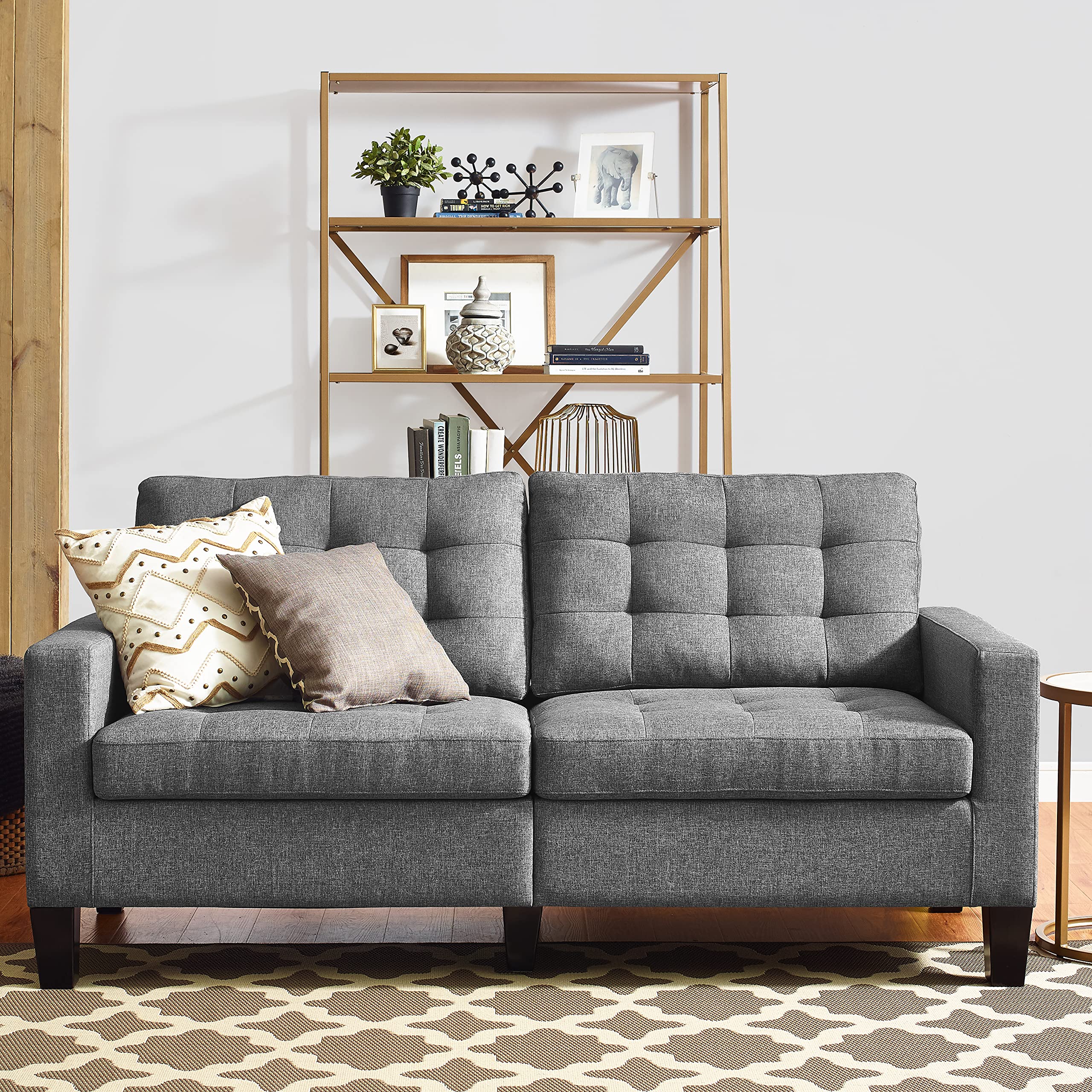 DHP Emily Upholstered Sofa Couch - Modern Living Room Furniture in Grey | Perfect for Small Spaces, Apartments & Cozy Home Decor
