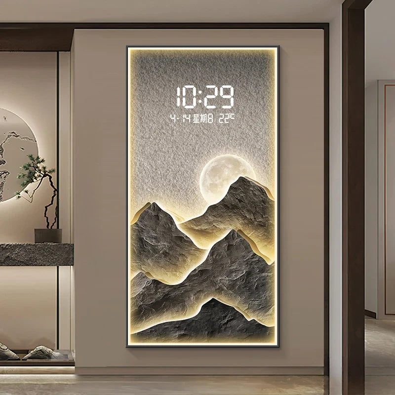 Digital Mountain Scenery Wall Clock - Silent Non-Ticking Modern Decor for Living Room, Bedroom & Office - Perfect for Nature Lovers & Home Décor