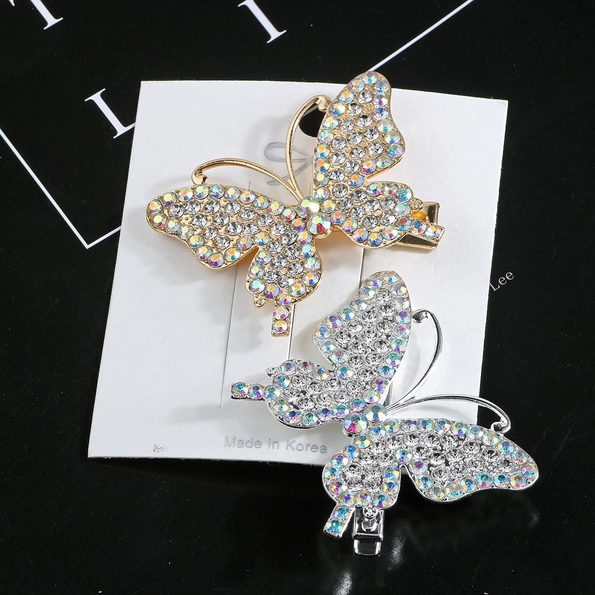 BARTOSI Gold Rhinestone Butterfly Hair Clips - Sparkly Crystal Hair Barrettes for Women & Girls (2 Pack) | Elegant Hair Accessories for Weddings, Parties & Daily Wear