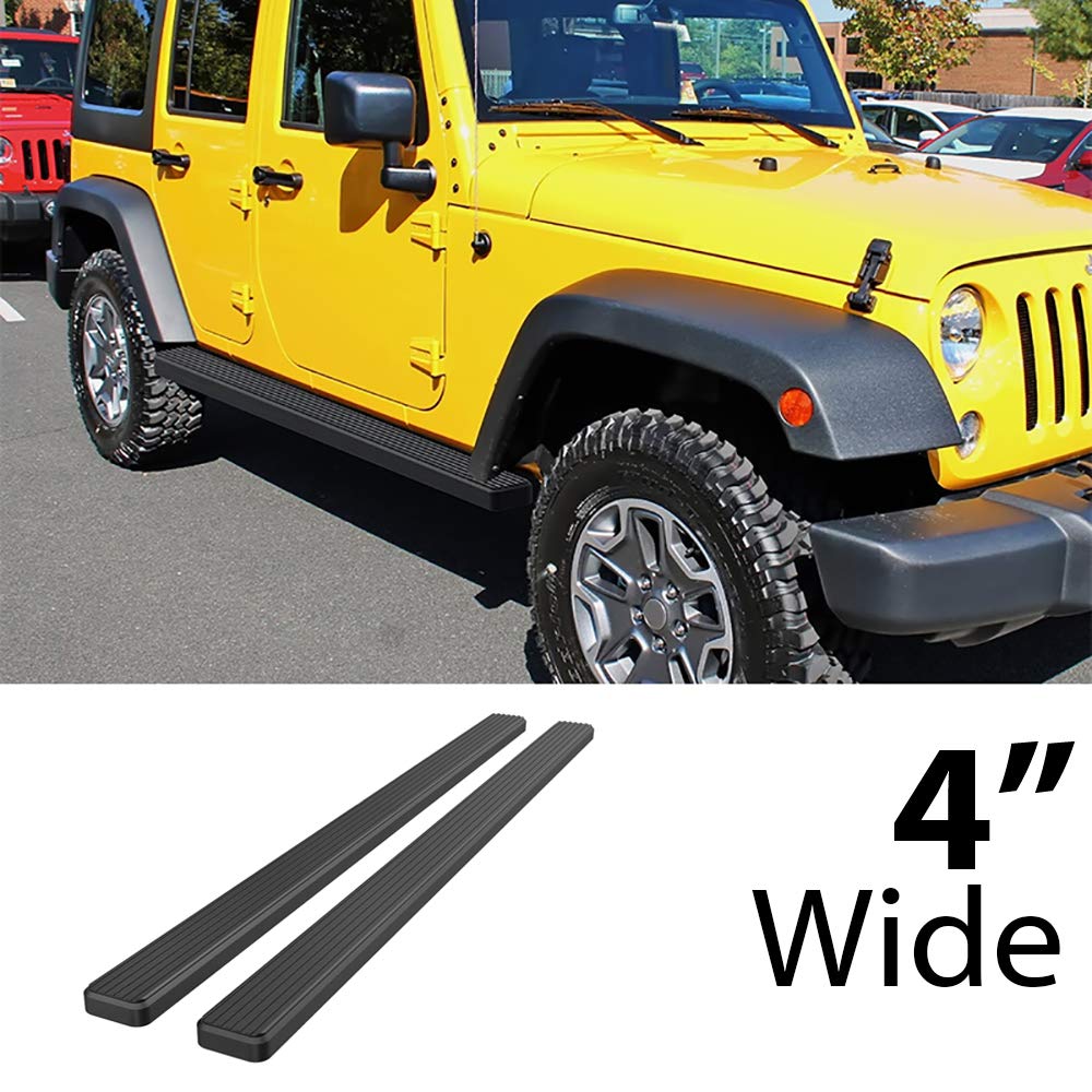 APS Running Boards for Jeep Wrangler JK 2007-2018 4-Door - Black Powder Coated 4