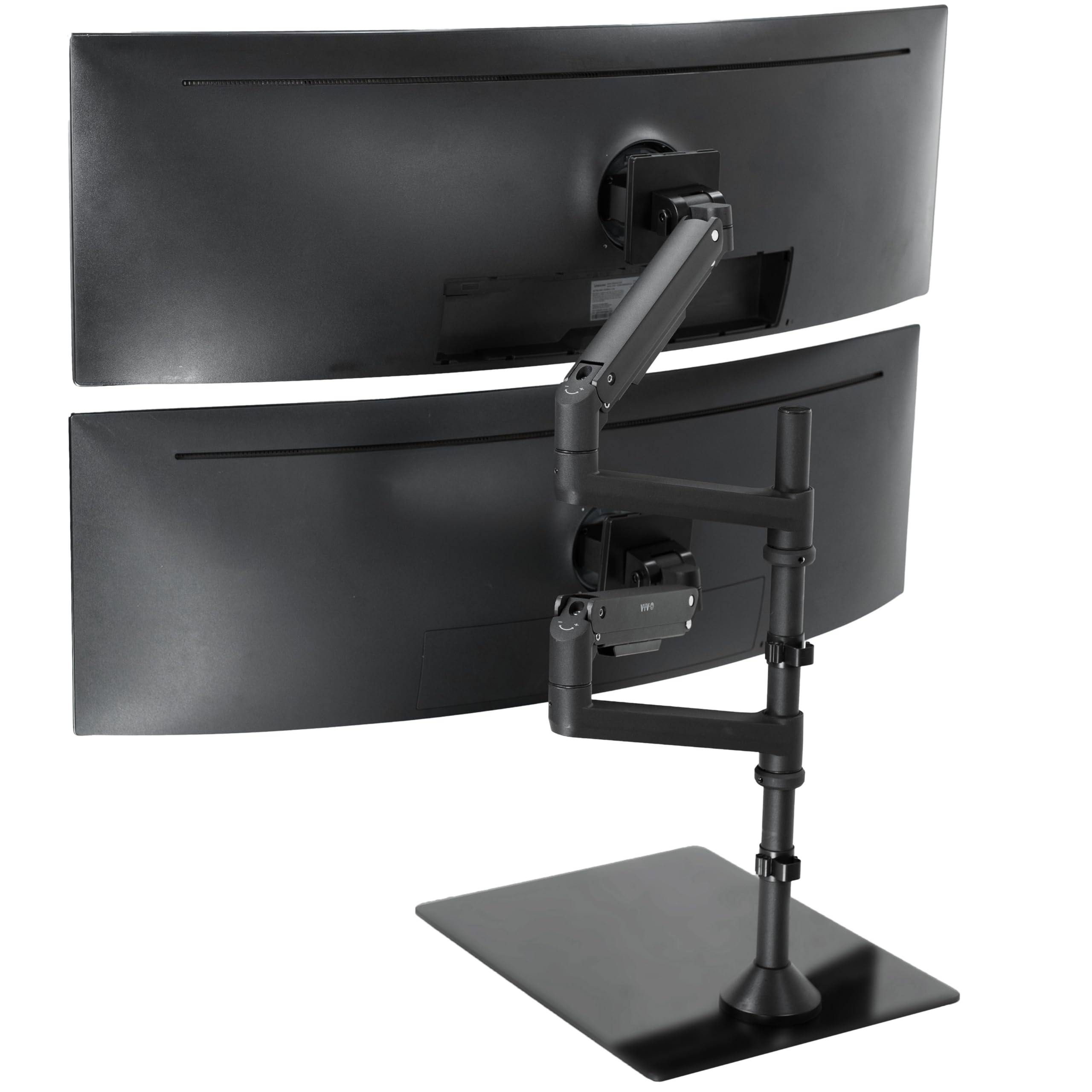 VIVO Dual Monitor Arm Stand for 49 inch Screens - Pneumatic Height Adjustable Ultrawide Monitor Mount with Tempered Glass Base, Holds 2 Monitors Up to 30.8 lbs, Black (STAND-V249FG) - Perfect for Home Office, Gaming Setup, and Workspace Ergonomics
