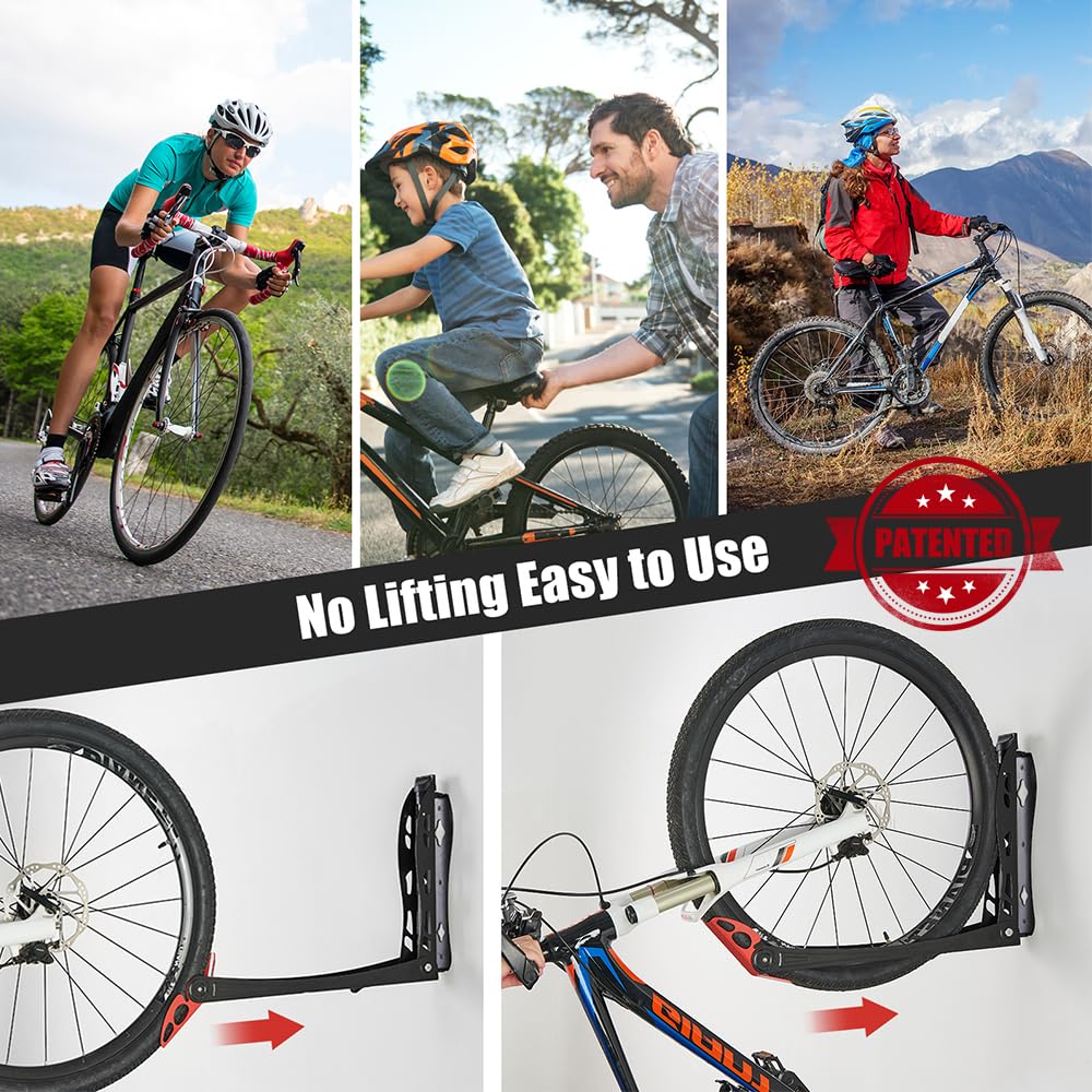 Ultrawall BIKEPAL Swivel Bike Racks - Space Saving Wall Mounted Bicycle Storage for Home & Garage (2 Pack) - Perfect for Small Apartments, Urban Living & Organized Bike Storage