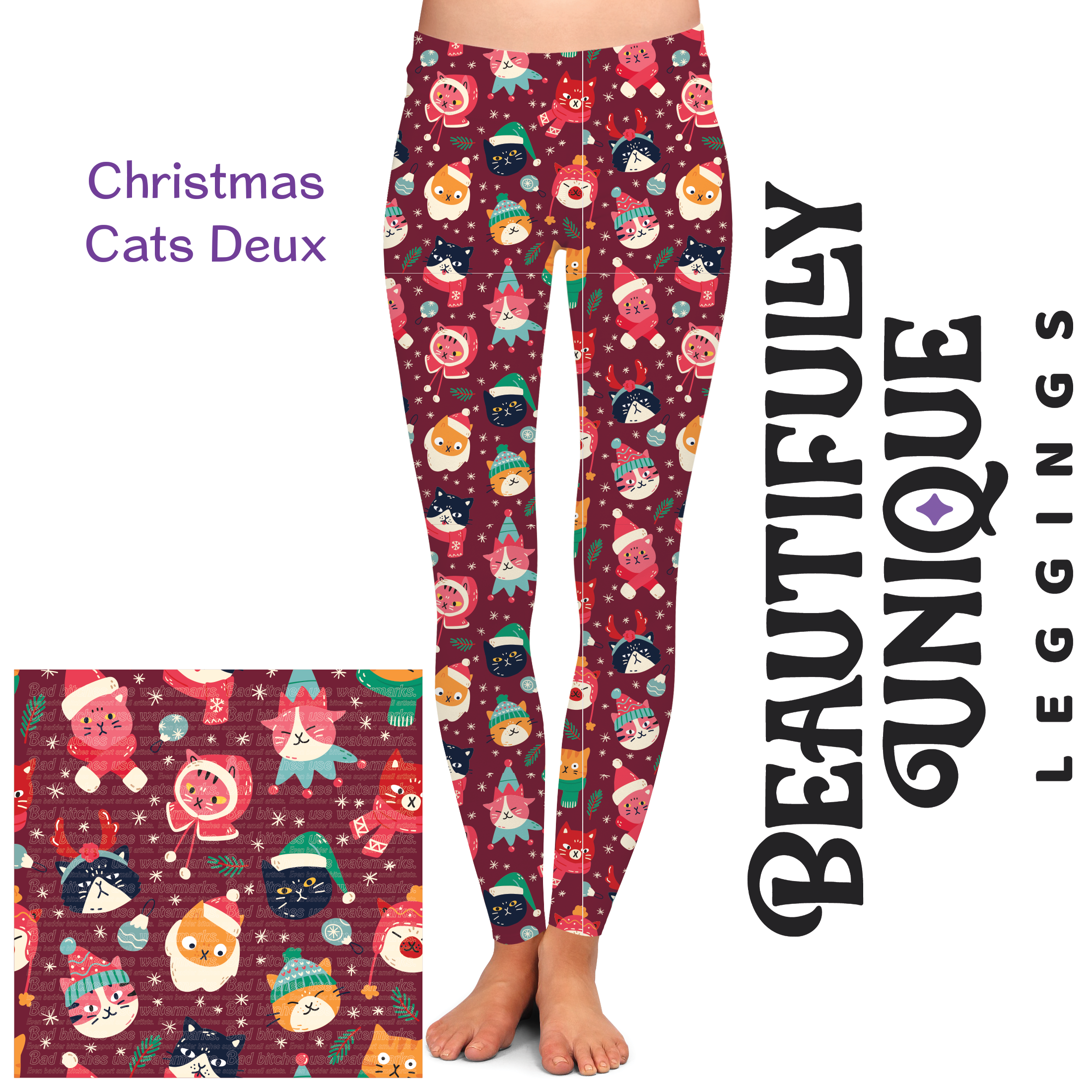 Christmas Cats Deux Exclusive High-Quality Handcrafted Vibrant Leggings for Women - Perfect for Holiday Parties, Festive Outfits & Cozy Winter Fashion