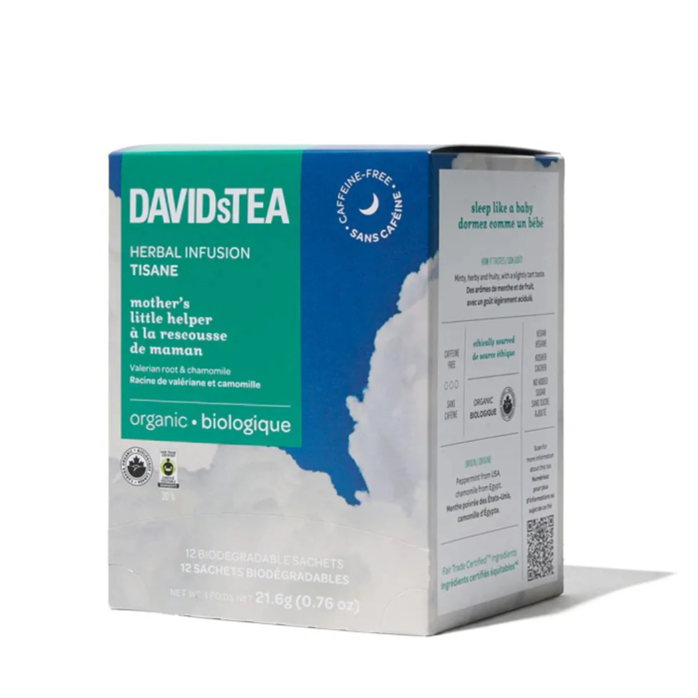 DavidsTea Mother's Little Helper Herbal Tea Bags - 12 Pack | Relaxing Chamomile Blend for Stress Relief & Better Sleep | Perfect Gift for Mother's Day & Self-Care Moments