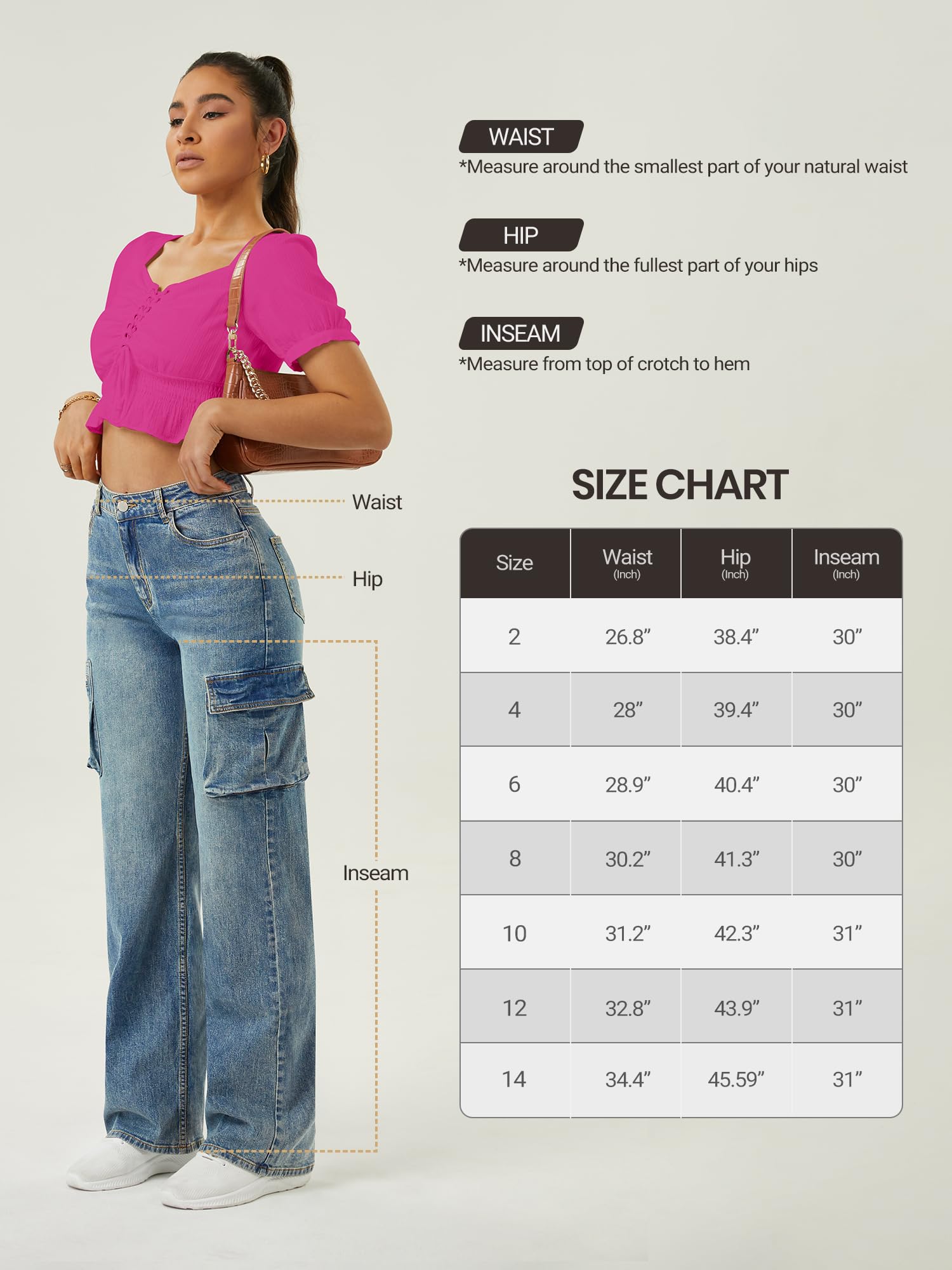 Women's High Waisted Cargo Jeans with 6 Pockets - Straight Wide Leg Baggy Pants for Casual Wear | Perfect for Street Style, Outdoor Adventures & Everyday Comfort
