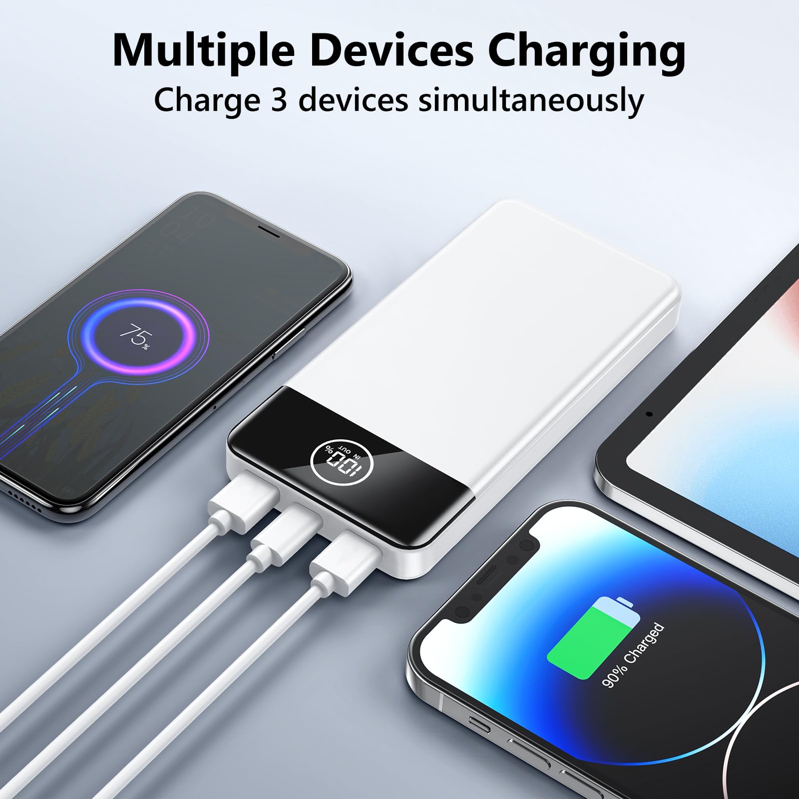 **33800mAh Portable Charger with 22.5W Fast Charging - USB C & USB A Output, Digital Display Power Bank for iPhone 16/15/14/13 Pro, Samsung, Google, LG, iPad, AirPods (White) - Perfect for Travel, Camping & Emergency Power Backup**