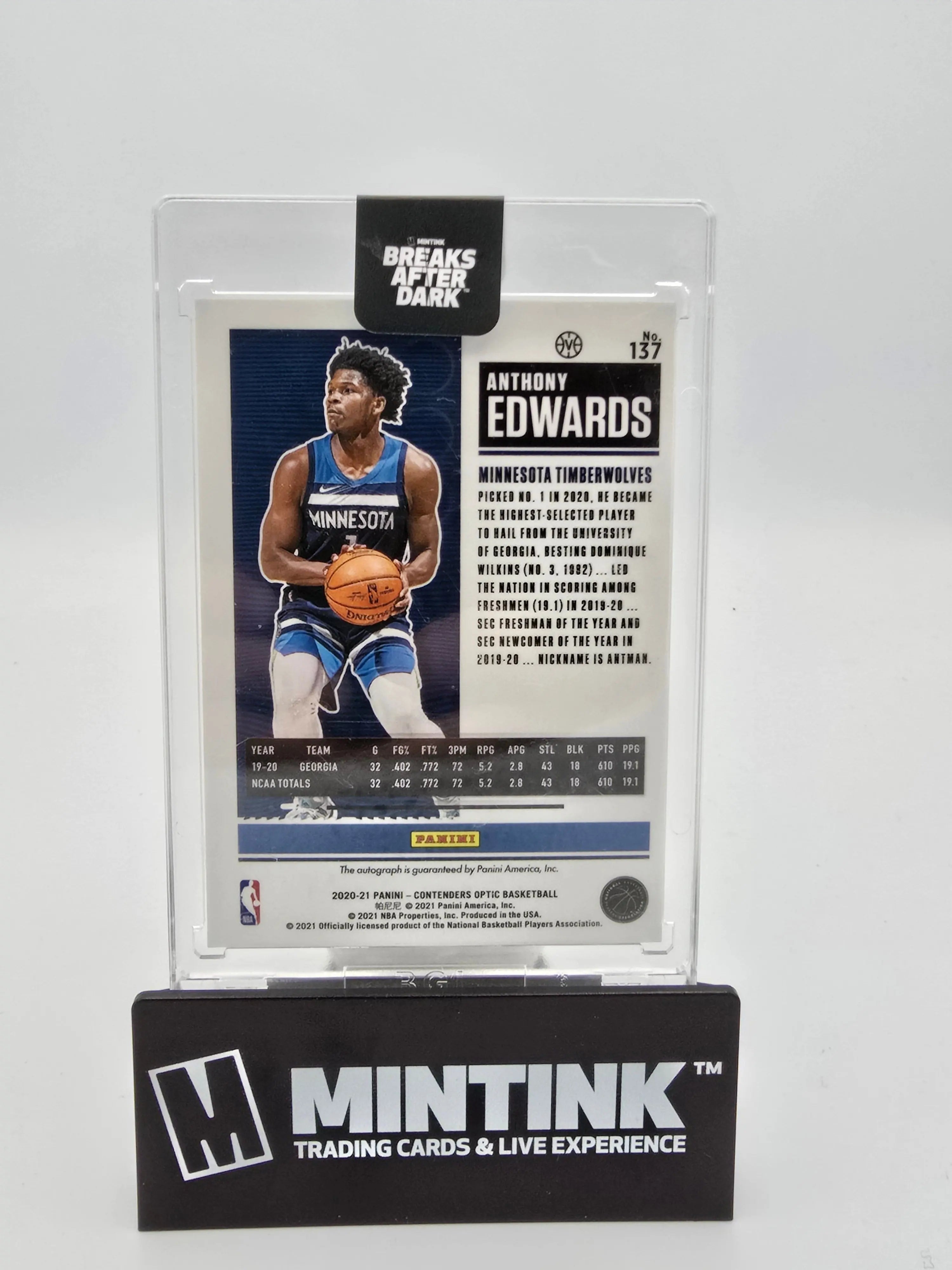 2020-21 Panini Contenders Optic Anthony Edwards Rookie Ticket Auto #137 Basketball Trading Card - Perfect for NBA Collectors, Sports Memorabilia Fans & Investment Enthusiasts