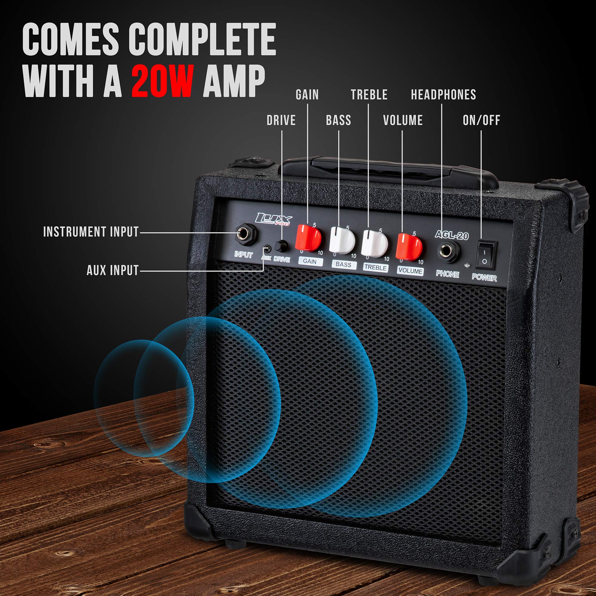 LyxPro Left Handed 39-Inch Full Size Electric Guitar Starter Kit for Beginners - Includes Amp, 6 Strings, 2 Picks, Shoulder Strap, Digital Clip-On Tuner, Cable & Soft Case (Black) - Perfect for Home Practice, Studio Recording & Live Performances