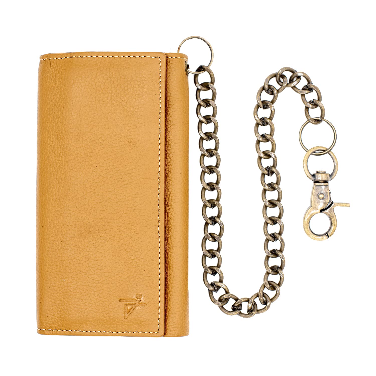 Premium Men's Leather Trifold Wallet with RFID Blocking, Checkbook Cover & Zipper Coin Pocket - Stainless Steel Chain Design for Bikers (J212C, Caramel) | Ideal for Everyday Use, Travel & Motorcycle Enthusiasts in USA