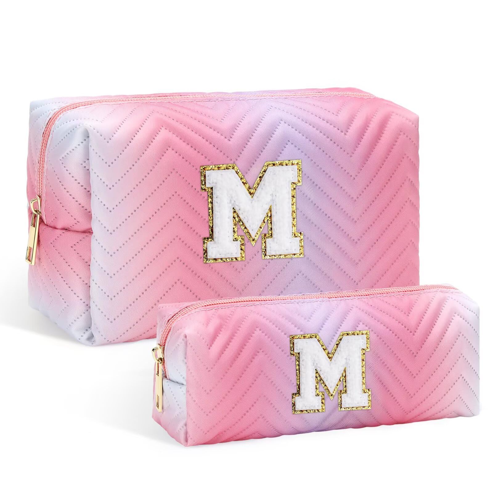 YOOLIFE Personalized Initial Pink Makeup Bag for Girls & Teen Girls - Cute Cosmetic Pouch for Travel, School, Birthday Gifts | Perfect for Makeup Storage, Sleepovers & Teen Essentials Organization