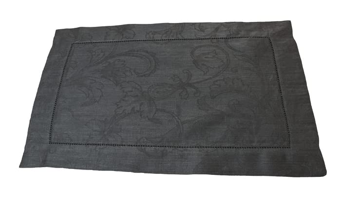 Premium French Home Linen Set of 6 Renaissance Style Placemats - Dark Grey Washable Table Mats for Dining, Parties & Holiday Decor