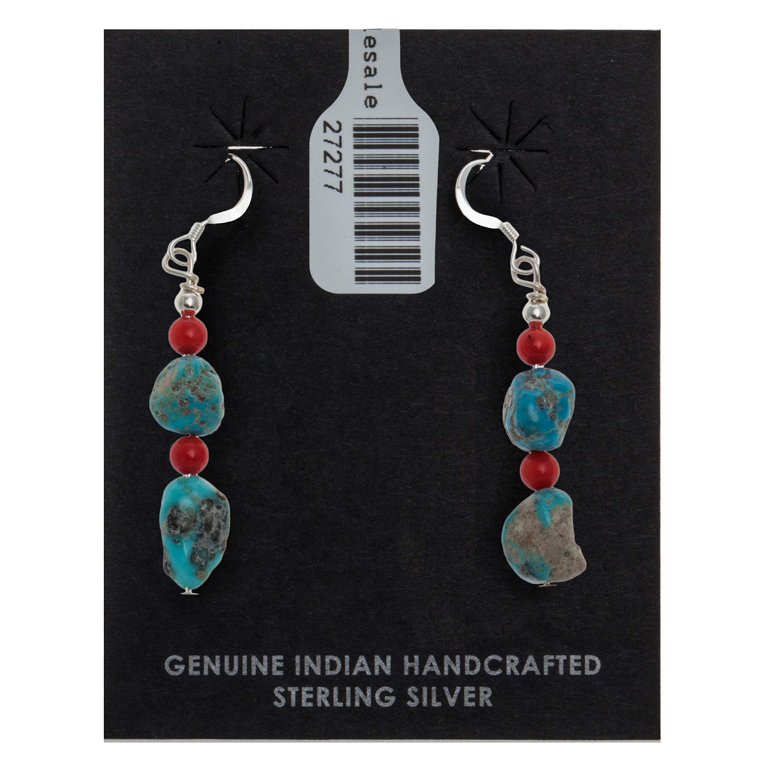 Authentic Navajo Native American Turquoise Coral Dangle Earrings with Sterling Silver Hooks - Handcrafted by Loma Siiva - Perfect for Boho Fashion & Southwest Style Jewelry Collection