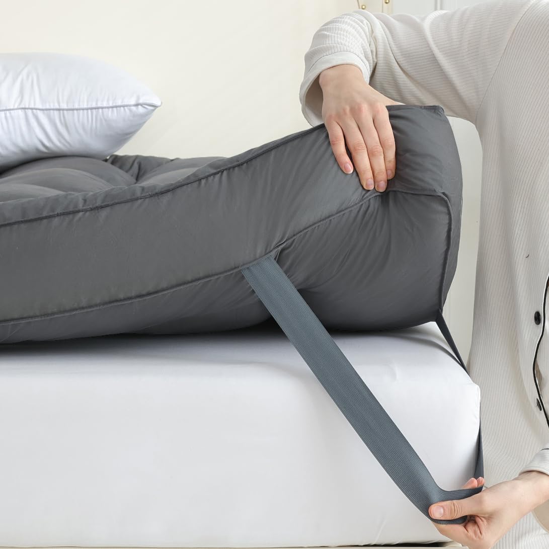 5 Inch Queen Size Mattress Topper with 4 Layer Goose Feather & Shredded Foam Filling - 100% Cotton Cover, CertiPUR-US Certified, Grey (60x80) - Perfect for Back Pain Relief & Luxurious Hotel-Style Comfort