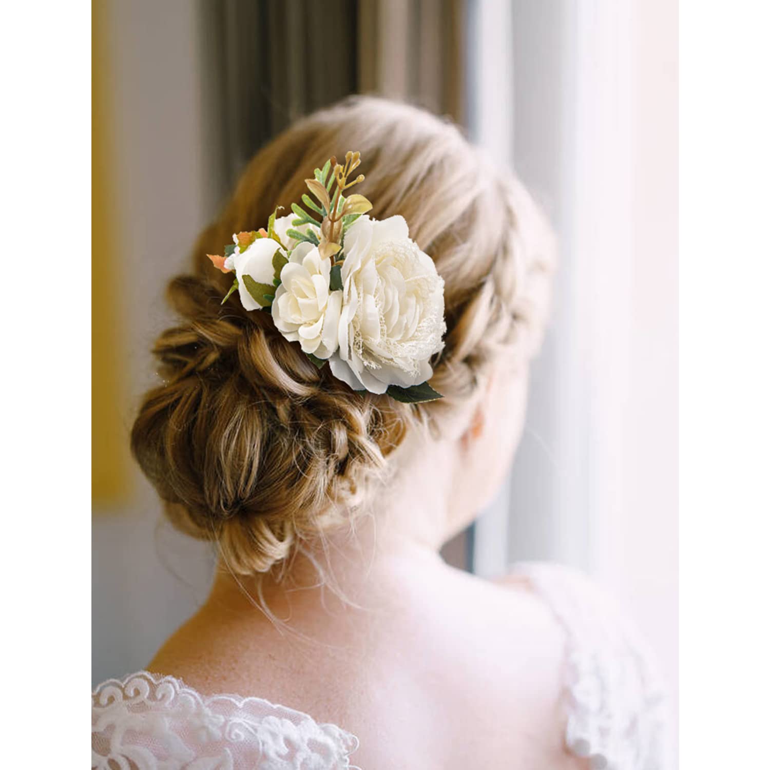 Cinaci 4 Pack Metal Hair Side Combs with Artificial Rose Flowers - Wedding Bridal Hair Clips, Floral Hairpins & Barrettes for Women, Bridesmaids & Flower Girls - Perfect for Weddings, Proms & Special Occasions