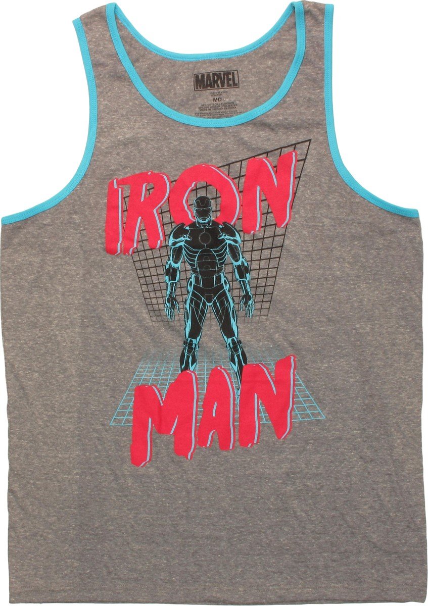 Iron Man Neon Grid Ring Tank Top for Men - Marvel Superhero Graphic Tee - Cool Superhero Costume & Cosplay Shirt - Perfect for Comic Con, Halloween, and Avengers Themed Parties