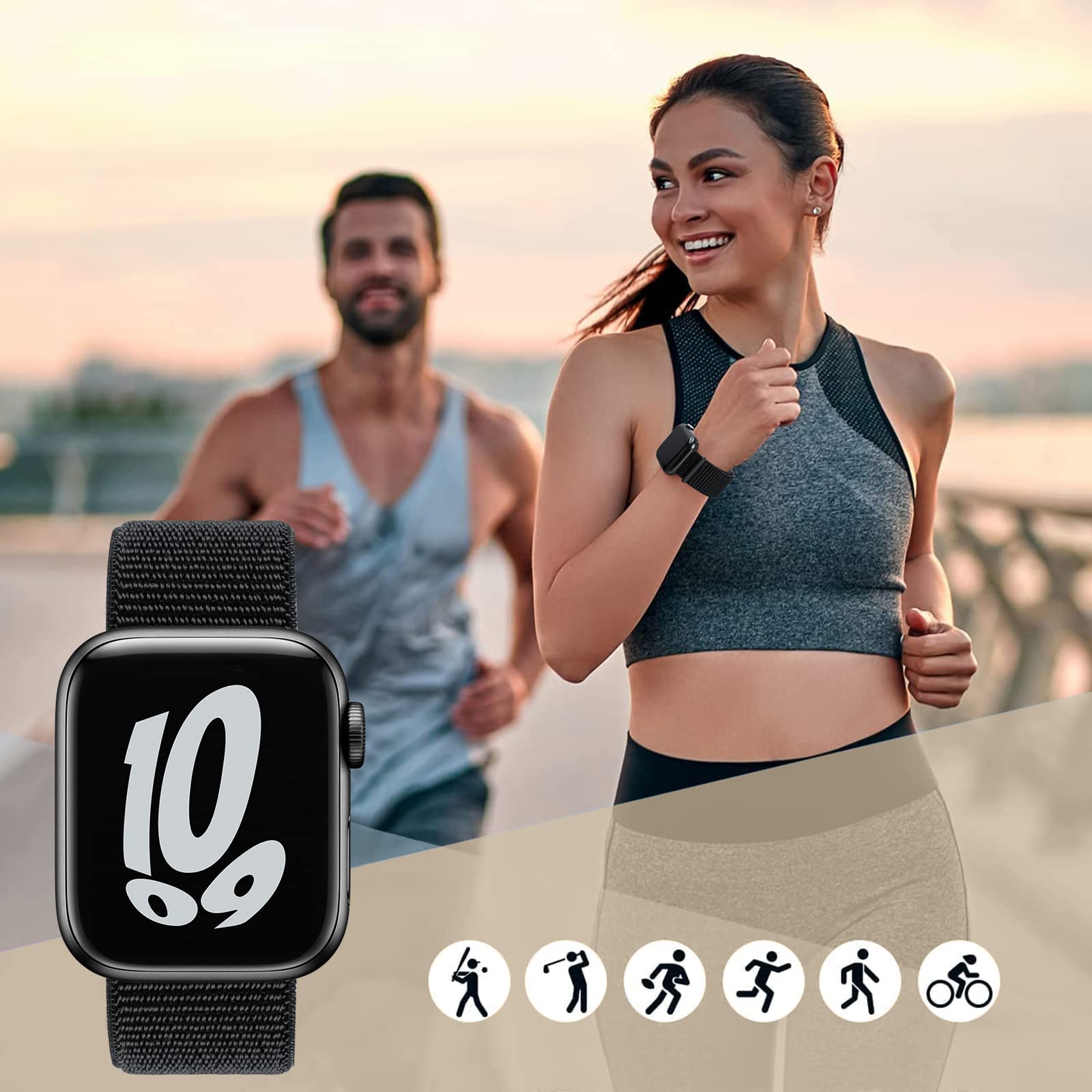 Yoohoo Upgraded Soft Nylon Replacement Watch Band Compatible with Apple Watch 38mm 40mm 41mm 42mm (Series 10/9/8/7/6/5/4/3/2/1/SE) - Dark Olive Strap for Women & Men | Perfect for Workout, Running, Hiking & Daily Wear