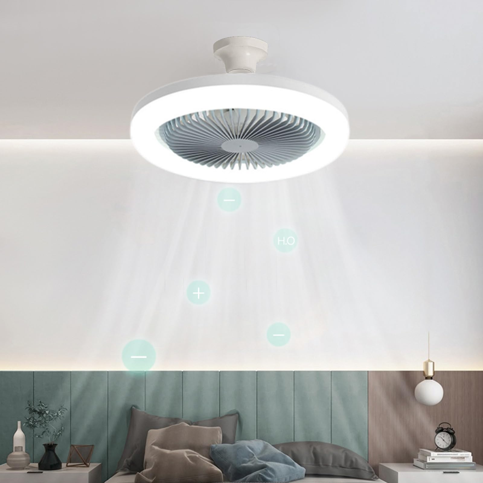 MIANHT Enclosed Low Profile Ceiling Fan with LED Light - Indoor/Outdoor Gray Ceiling Fan for Living Room, Bedroom, Patio & Covered Porch
