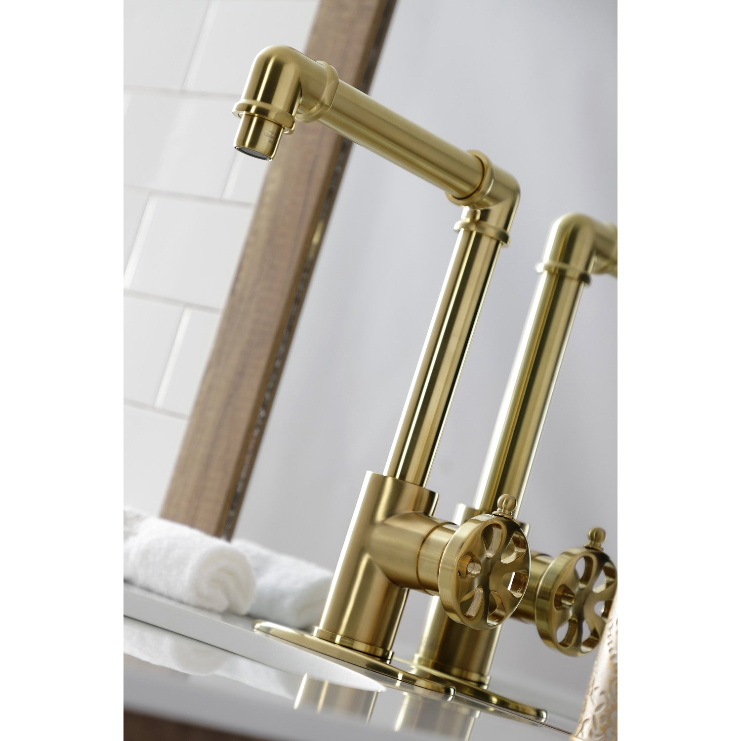 Belknap KSD144RXBB Single Handle Bathroom Faucet with Deck Plate & Push Pop-Up Drain - Brushed Brass Finish for Sink Vanity or Powder Room