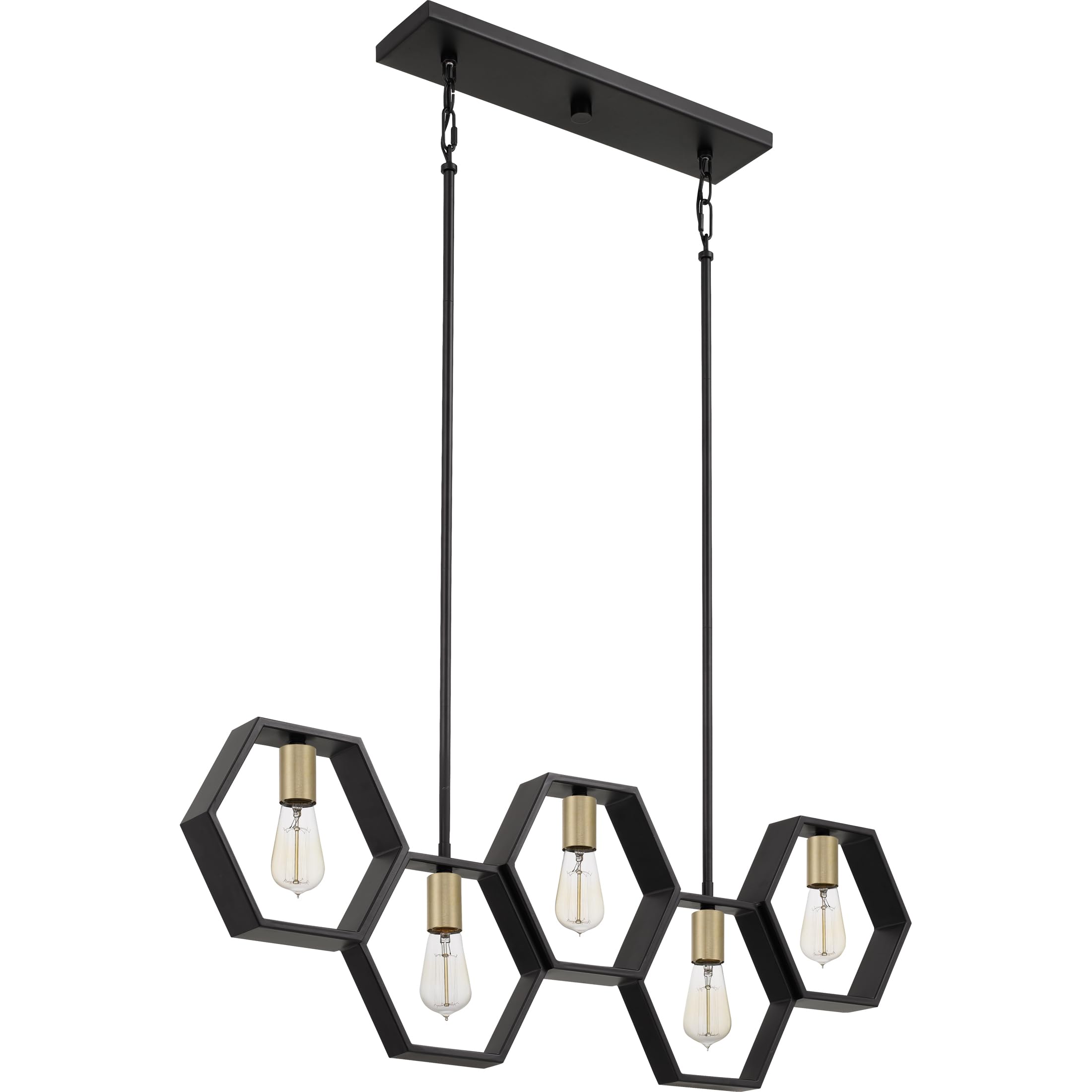 Quoizel Bismarck 5-Light Earth Black Linear Chandelier - Modern Farmhouse Ceiling Light Fixture for Dining Room, Kitchen Island & Living Room Decor